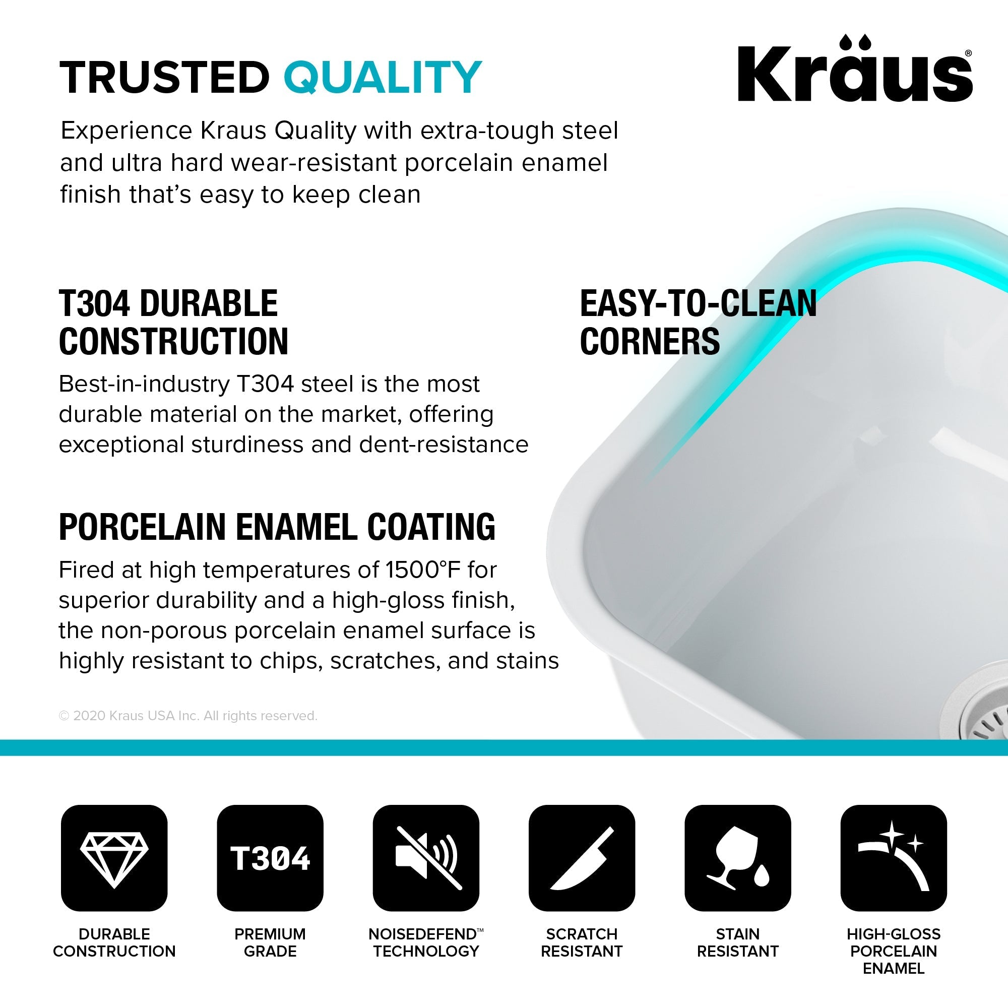 KRAUS Pintura 23" Enameled Stainless Steel Kitchen Sink in White - KEU12WHITE
