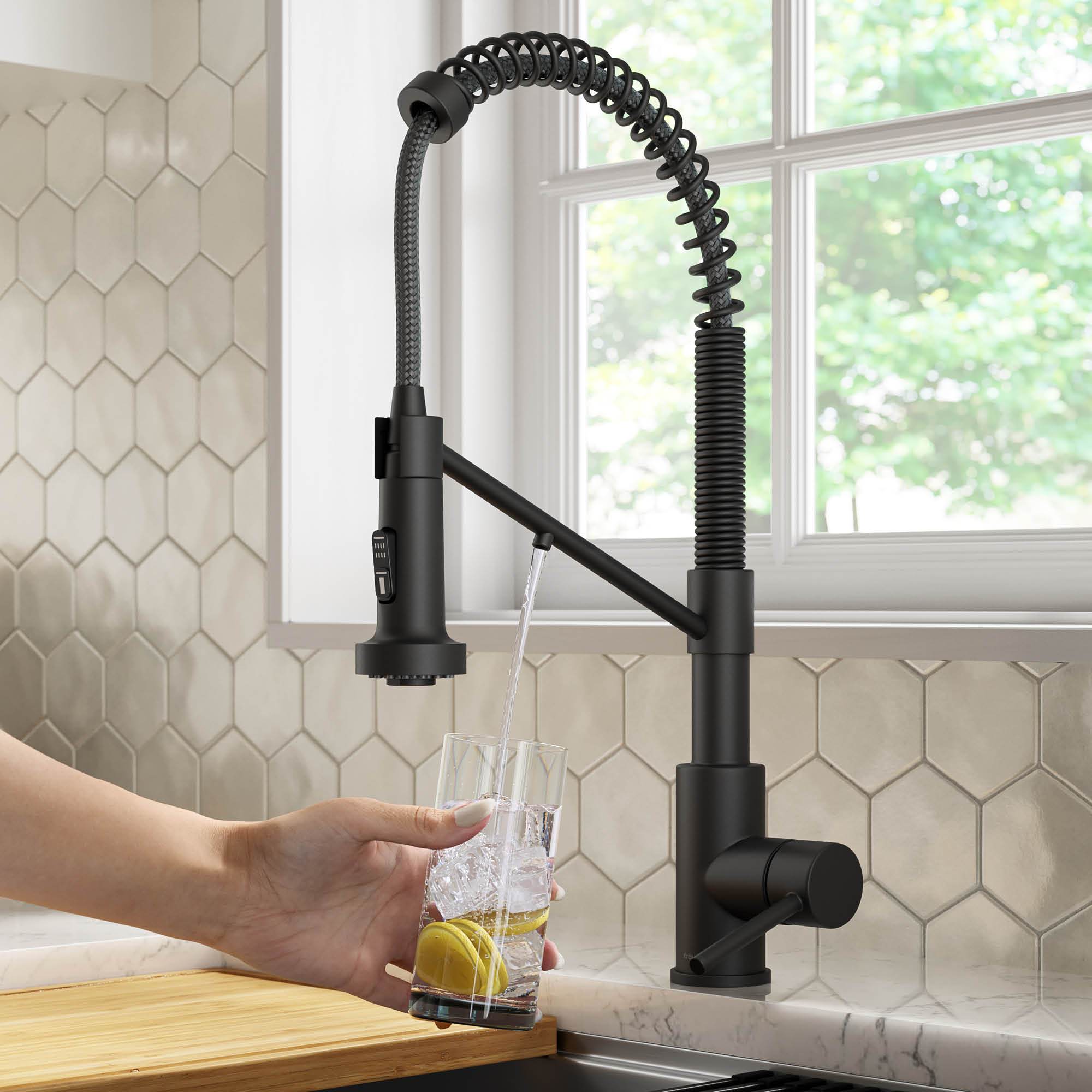 KRAUS Single Handle Kitchen Faucet with Integrated Dispenser for Water Filtration in Matte Black - KFF-1610MB