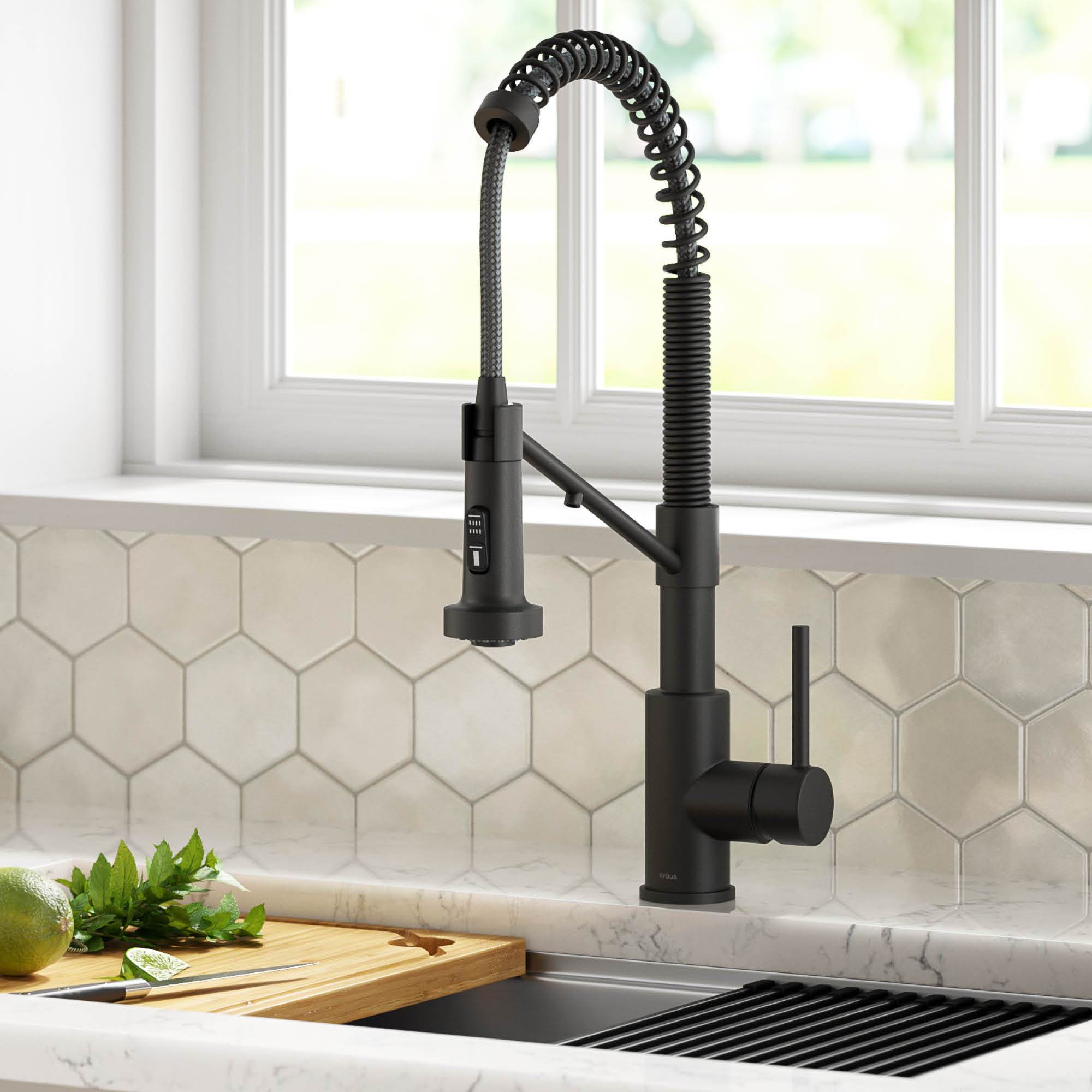 KRAUS Single Handle Kitchen Faucet with Integrated Dispenser for Water Filtration in Matte Black - KFF-1610MB