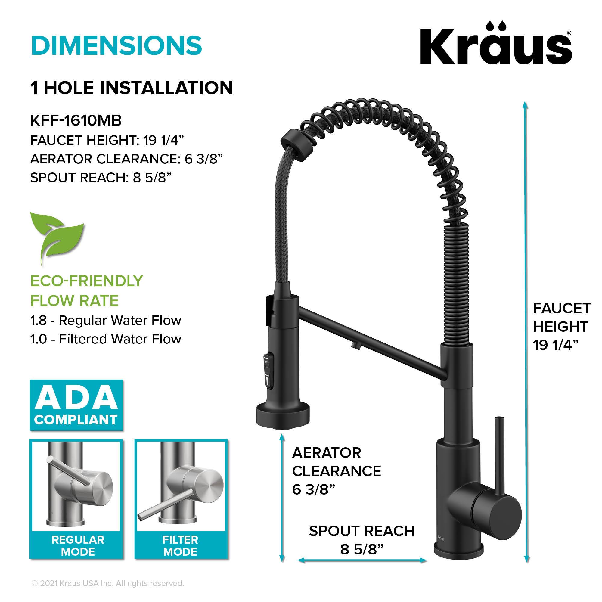 KRAUS Single Handle Kitchen Faucet with Integrated Dispenser for Water Filtration in Matte Black - KFF-1610MB