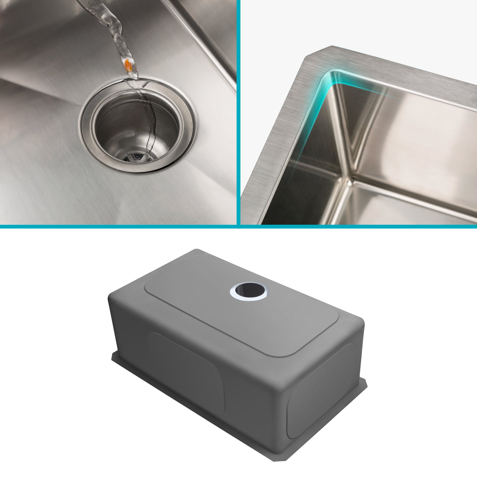 KRAUS 28" Undermount 16 Gauge Single Bowl Stainless Steel Small Radius Kitchen Sink - KHU100-28