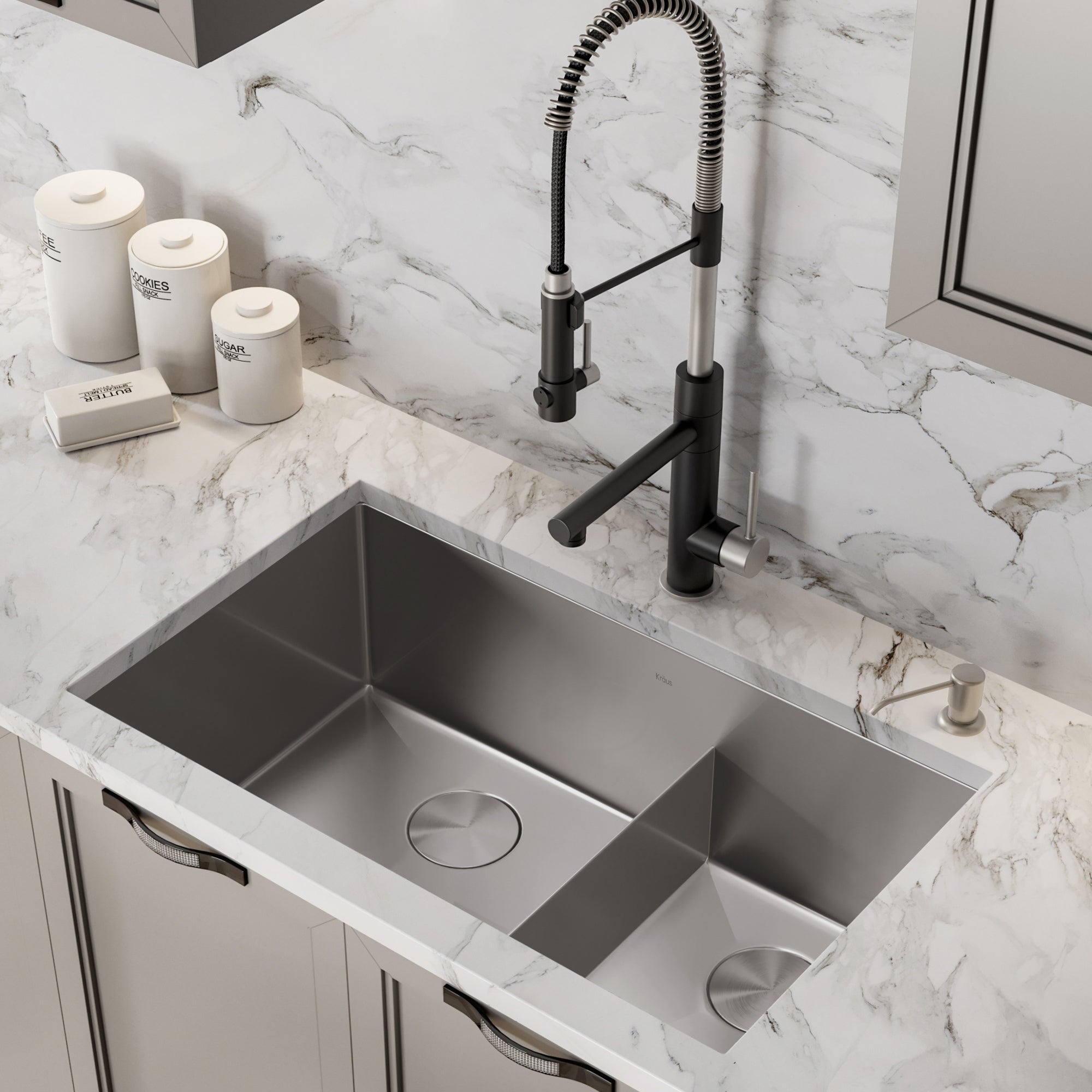 KRAUS Standart PRO 32" 16 Gauge Undermount 60/40 Low Divider Double Bowl Stainless Steel Kitchen Sink - KHU103-32