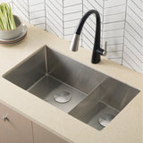 KRAUS Standart PRO 32" 16 Gauge Undermount 60/40 Low Divider Double Bowl Stainless Steel Kitchen Sink - KHU103-32