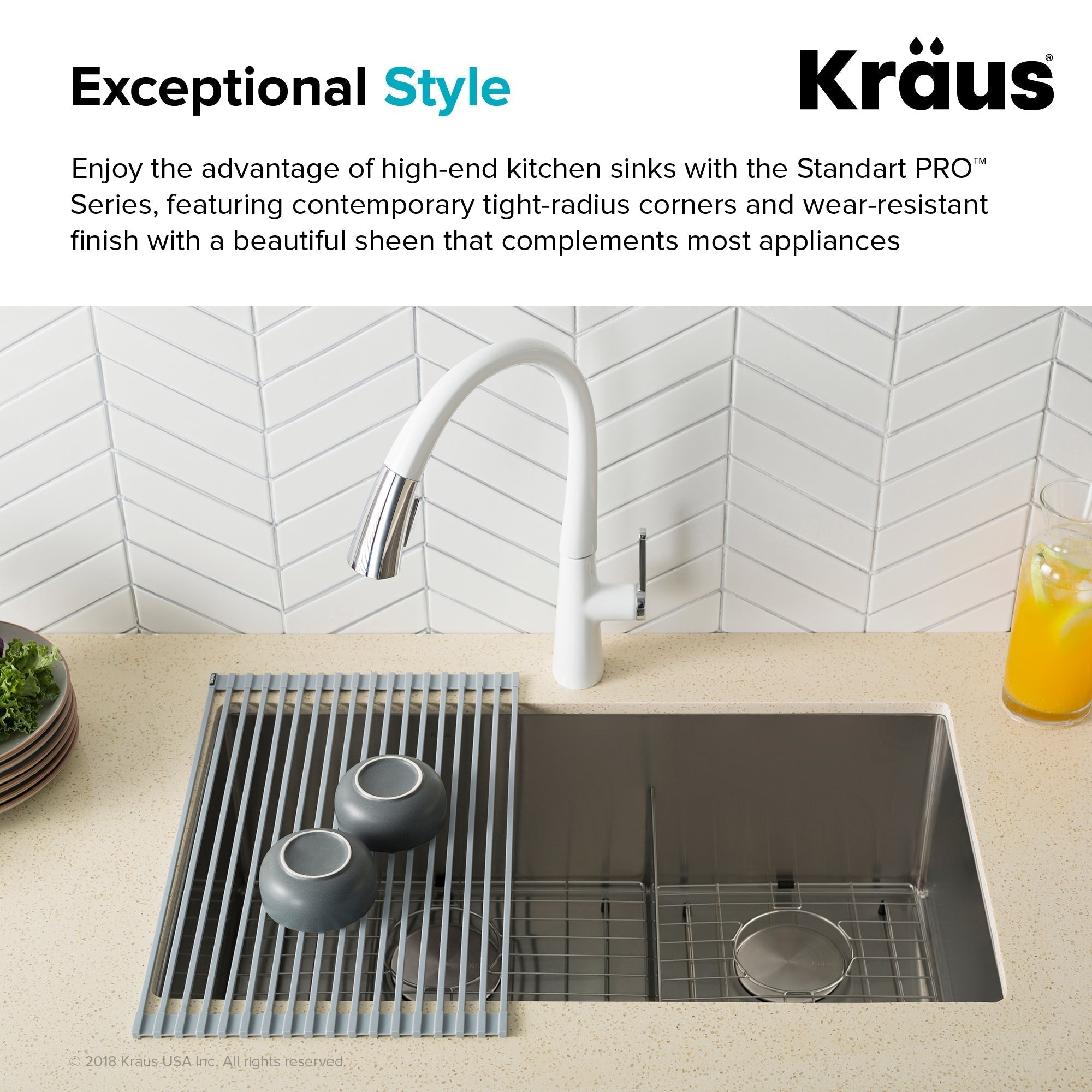 KRAUS Standart PRO 32" 16 Gauge Undermount 60/40 Low Divider Double Bowl Stainless Steel Kitchen Sink - KHU103-32