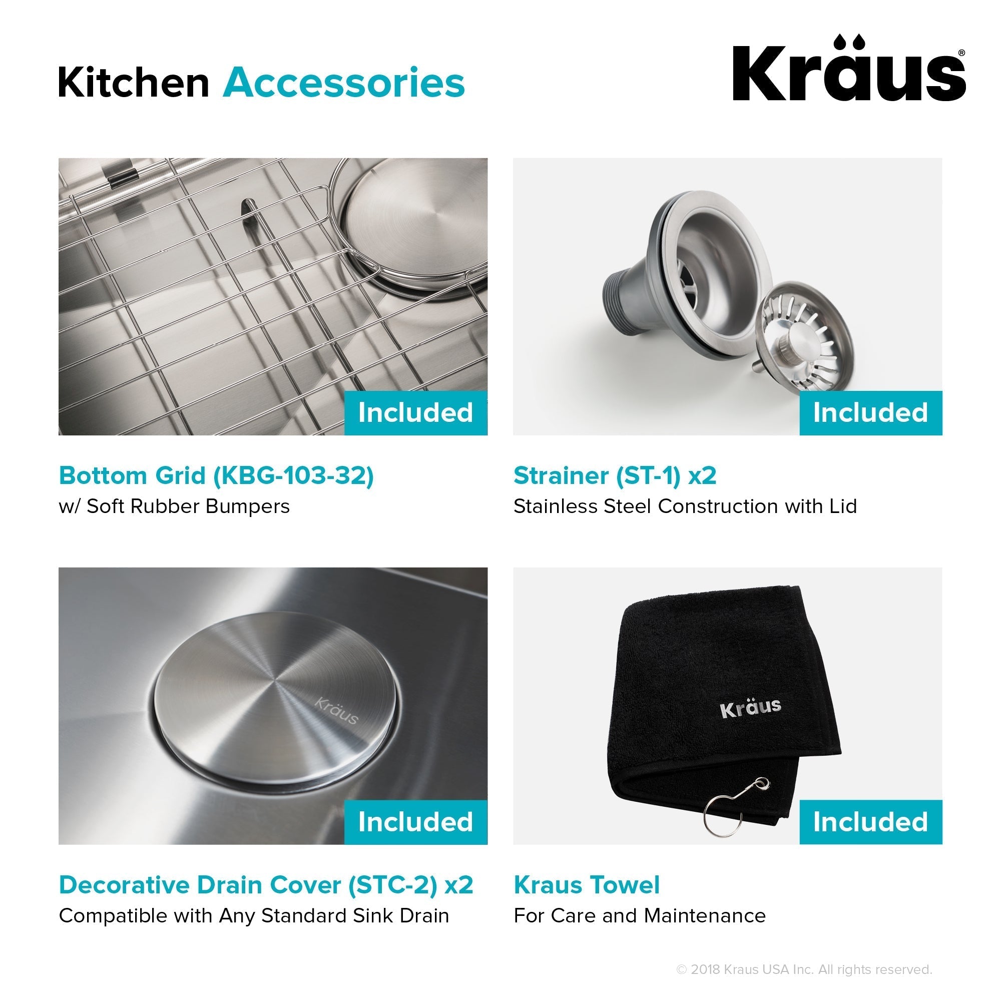 KRAUS Standart PRO 32" 16 Gauge Undermount 60/40 Low Divider Double Bowl Stainless Steel Kitchen Sink - KHU103-32