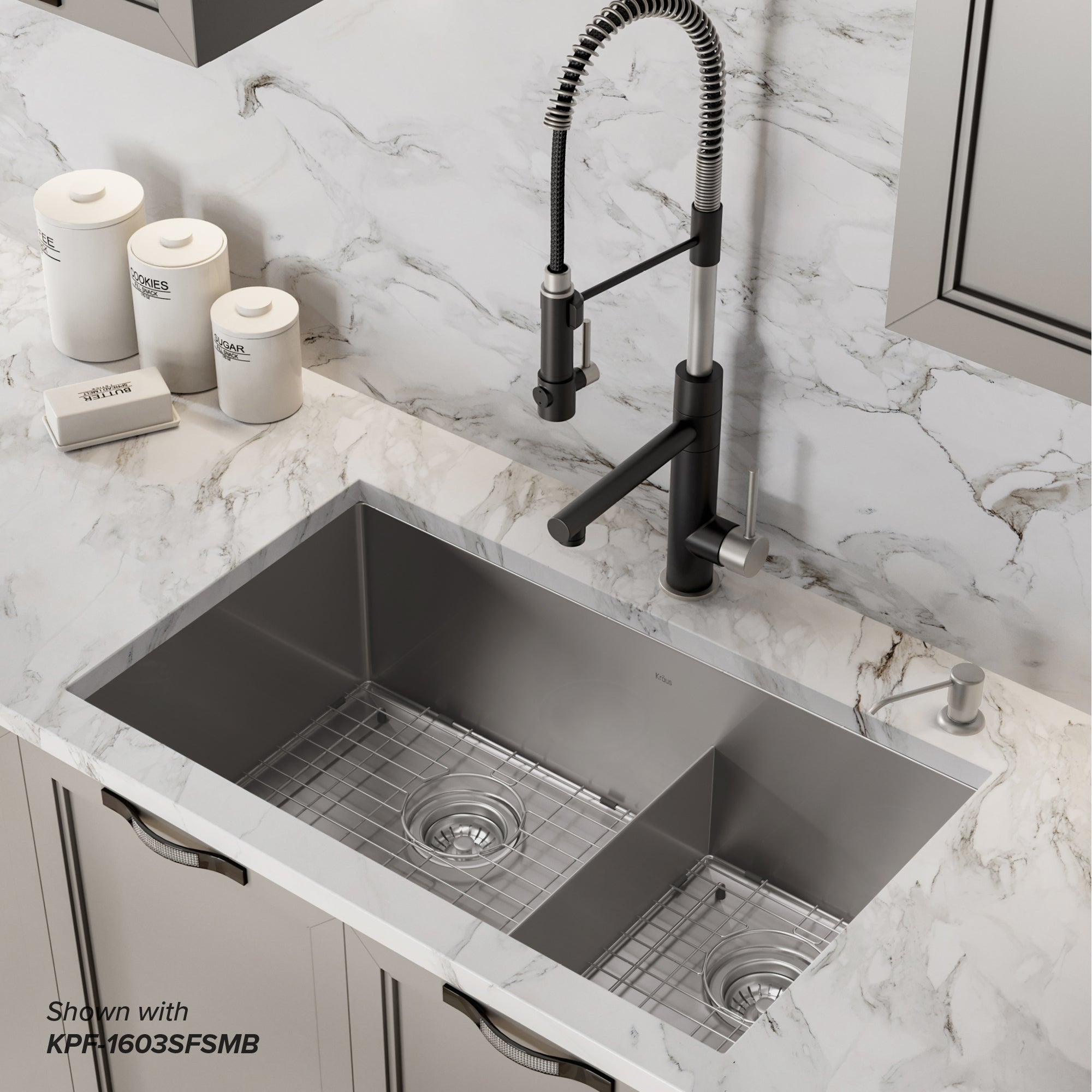 KRAUS Standart PRO 32" 16 Gauge Undermount 60/40 Low Divider Double Bowl Stainless Steel Kitchen Sink - KHU103-32