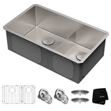 KRAUS Standart PRO 32" 16 Gauge Undermount 60/40 Low Divider Double Bowl Stainless Steel Kitchen Sink - KHU103-32