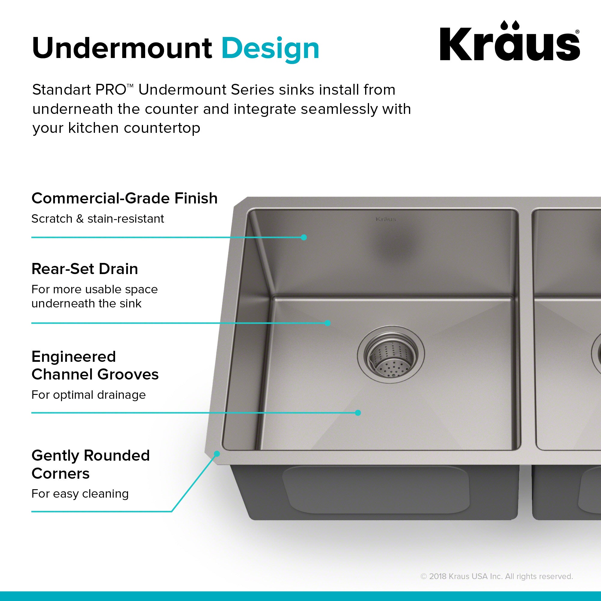 KRAUS Standart PRO 33" Undermount 60/40 Double Bowl Stainless Steel Kitchen Sink - KHU103-33