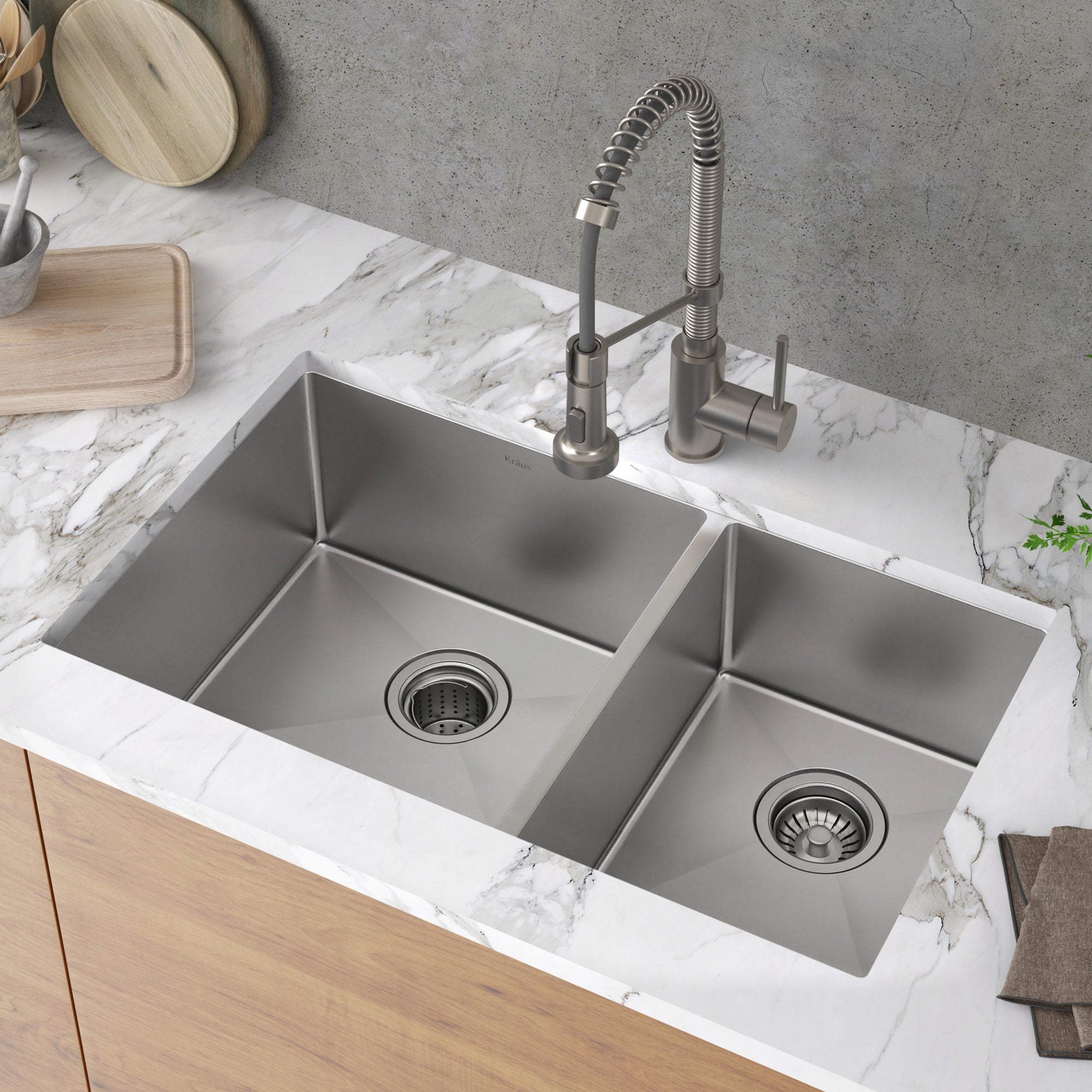 KRAUS Standart PRO 33" Undermount 60/40 Double Bowl Stainless Steel Kitchen Sink - KHU103-33