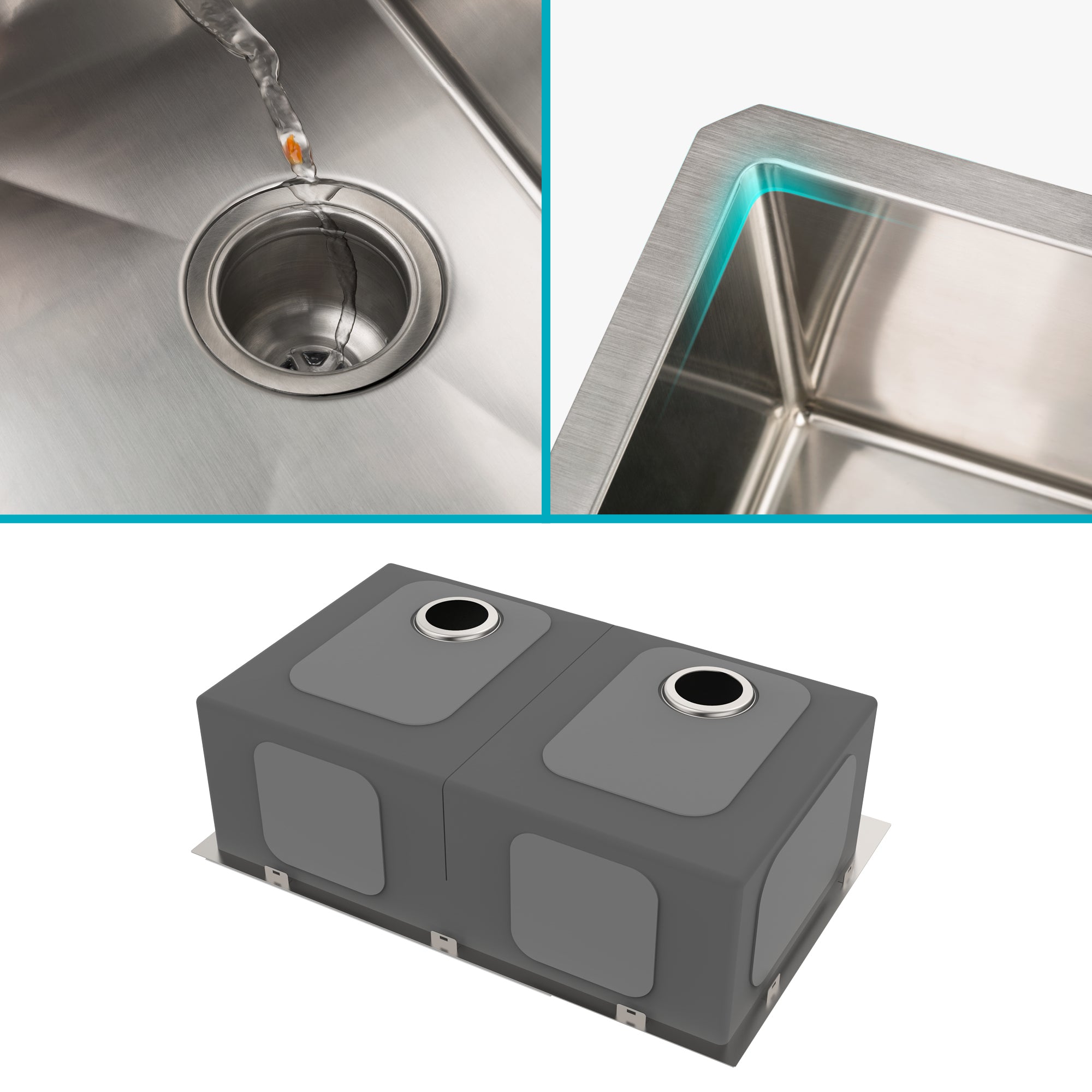 KRAUS Standart PRO 33" Undermount 60/40 Double Bowl Stainless Steel Kitchen Sink - KHU103-33