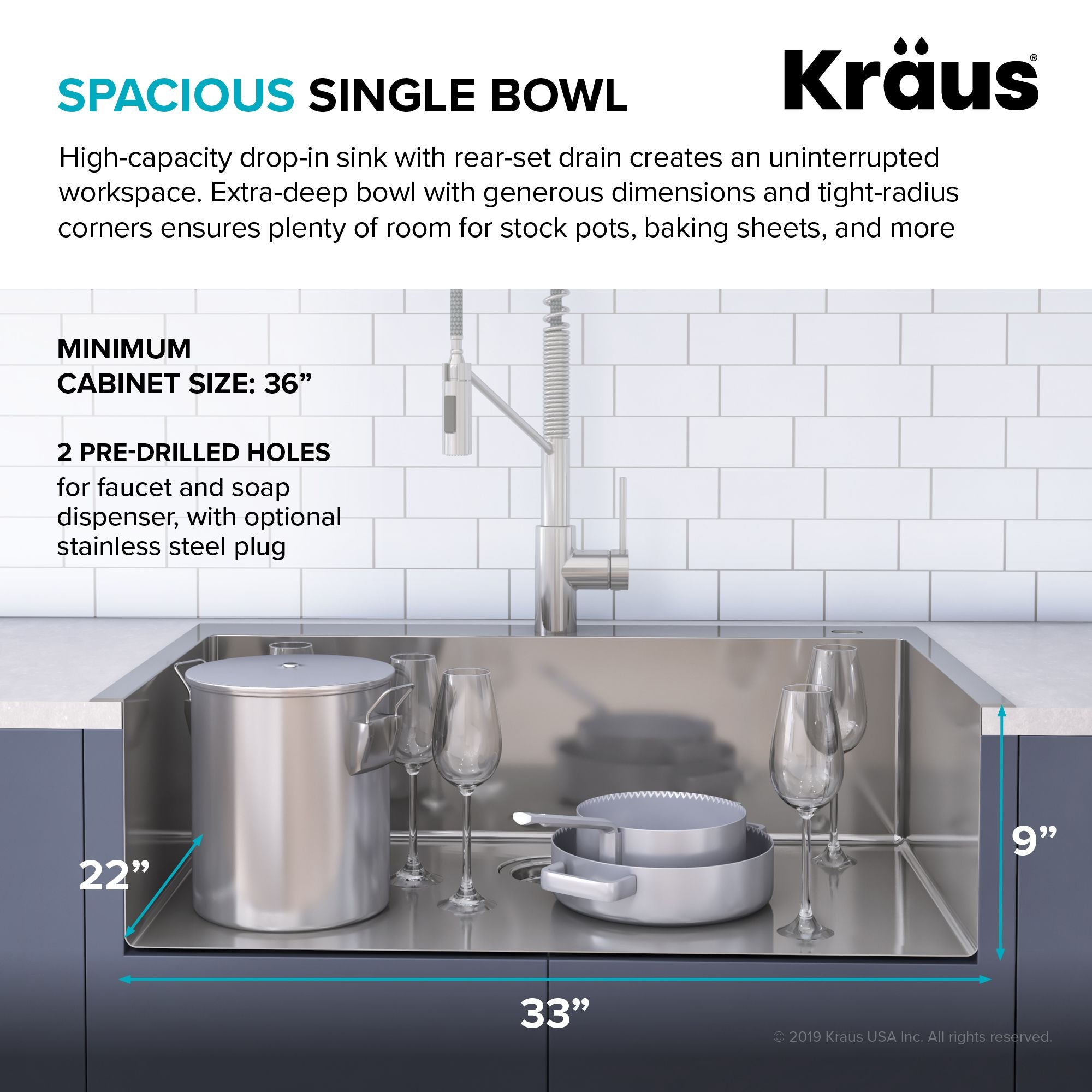 KRAUS Stark 33" Dual Mount Kitchen Sink and Pull-Down Commercial Kitchen Faucet Combo in Stainless Steel Finish - KCA-1102