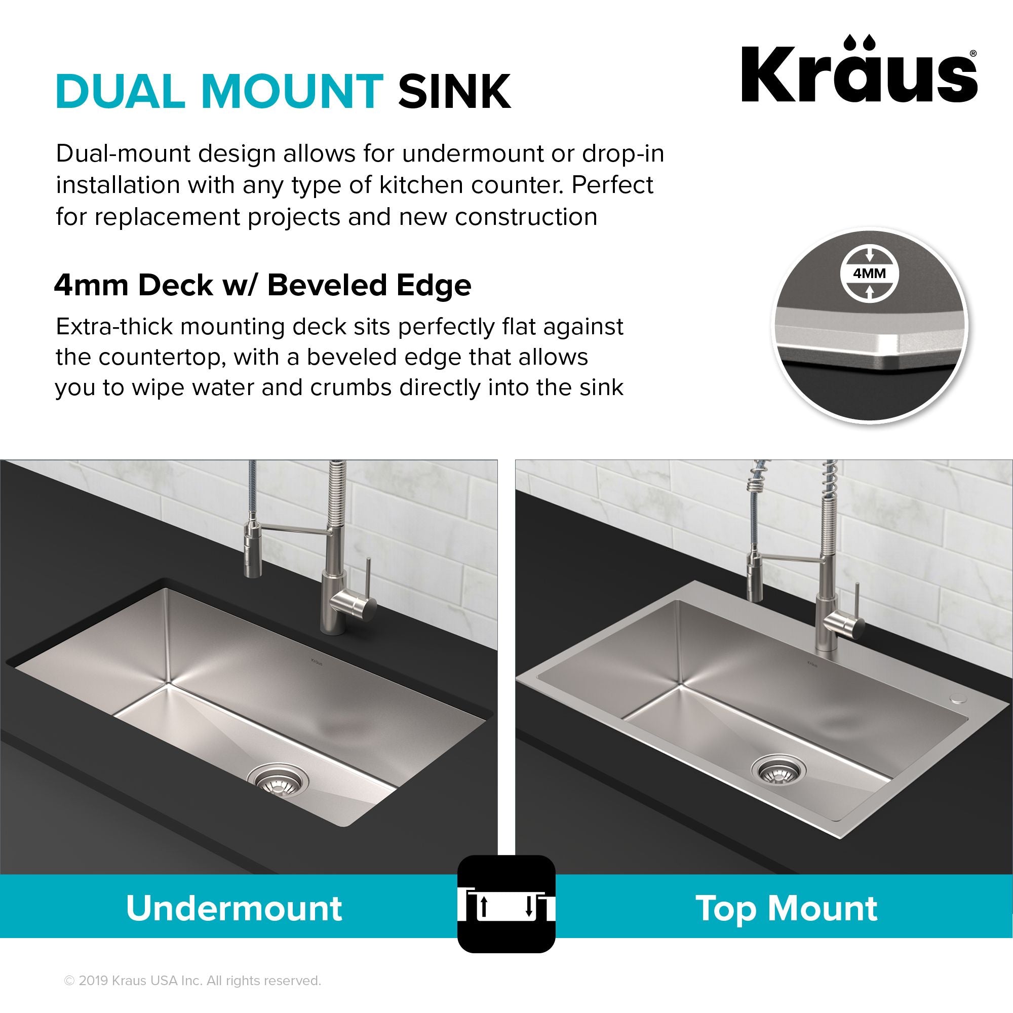 KRAUS Stark 33" Dual Mount Kitchen Sink and Pull-Down Commercial Kitchen Faucet Combo in Stainless Steel Finish - KCA-1102