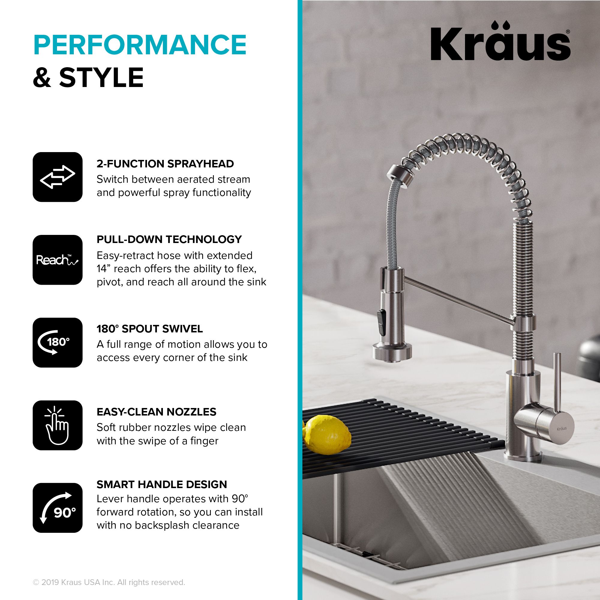 KRAUS Stark 33" Dual Mount Kitchen Sink and Pull-Down Commercial Kitchen Faucet Combo in Stainless Steel Finish - KCA-1102
