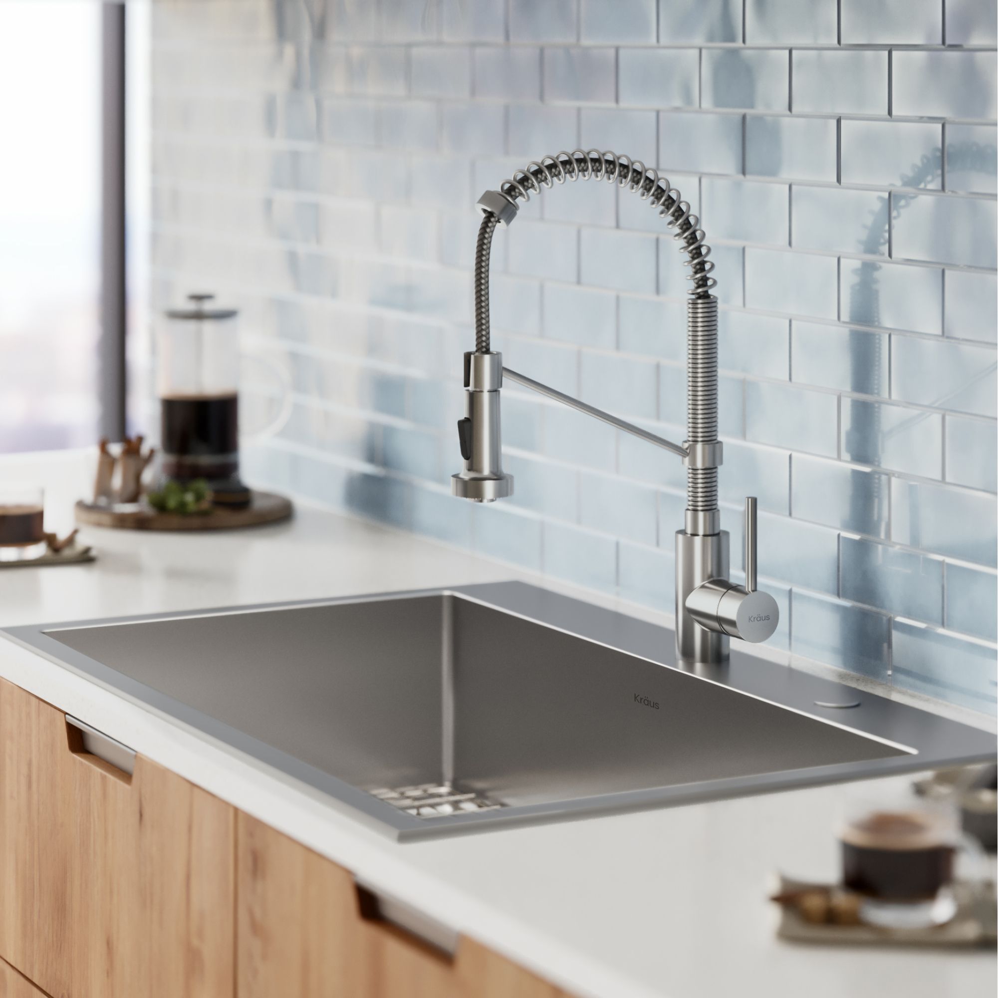 KRAUS Stark 33" Dual Mount Kitchen Sink and Pull-Down Commercial Kitchen Faucet Combo in Stainless Steel Finish - KCA-1102