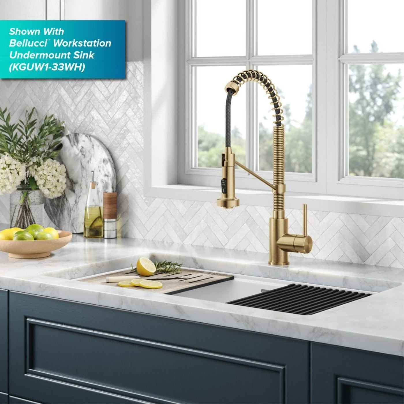 KRAUS Touchless Pull-Down Single Handle 18-Inch Kitchen Faucet in Brushed Brass - KSF-1610BB