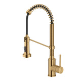 KRAUS Touchless Pull-Down Single Handle 18-Inch Kitchen Faucet in Brushed Brass - KSF-1610BB