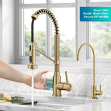 KRAUS Touchless Pull-Down Single Handle 18-Inch Kitchen Faucet in Brushed Brass - KSF-1610BB