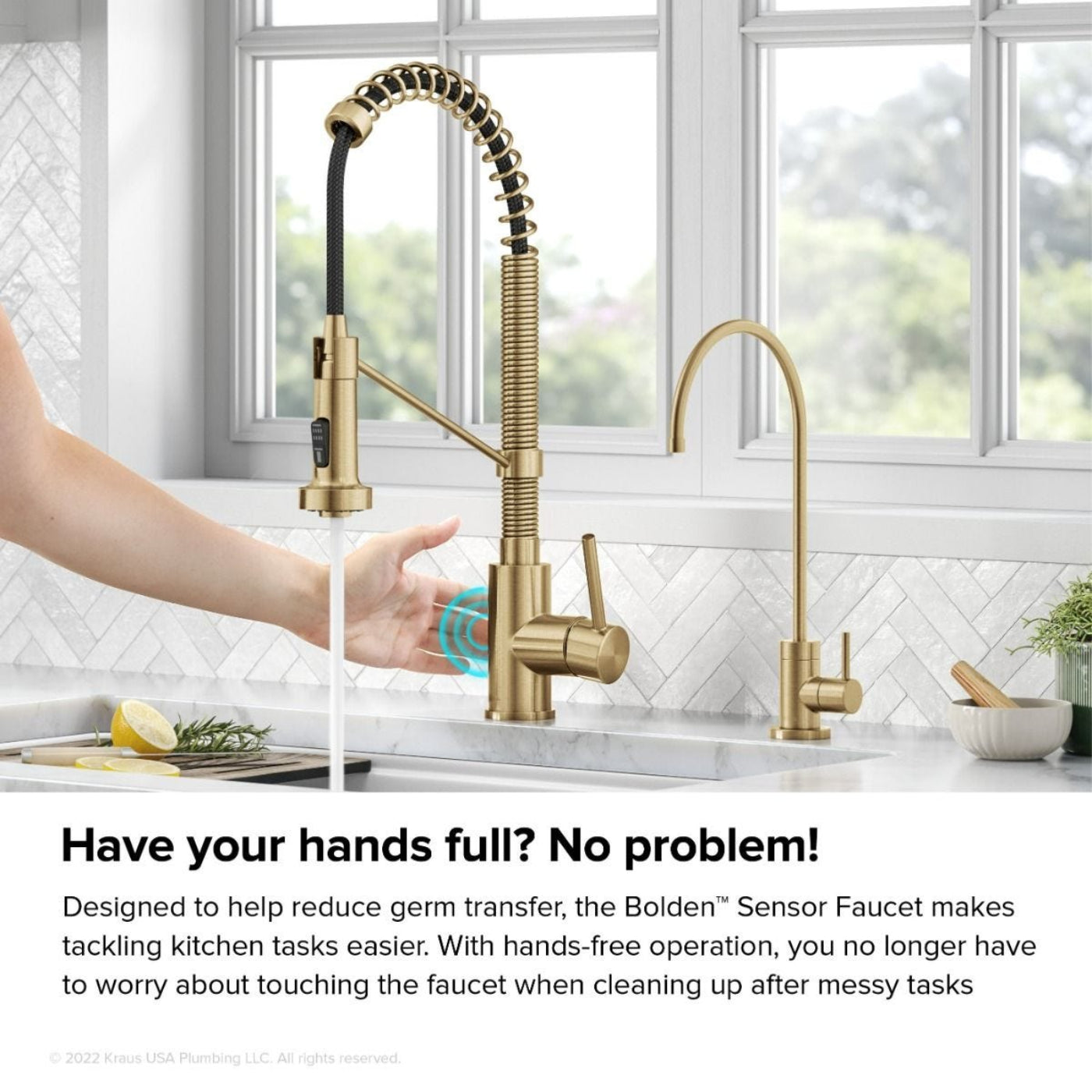 KRAUS Touchless Pull-Down Single Handle 18-Inch Kitchen Faucet in Brushed Brass - KSF-1610BB