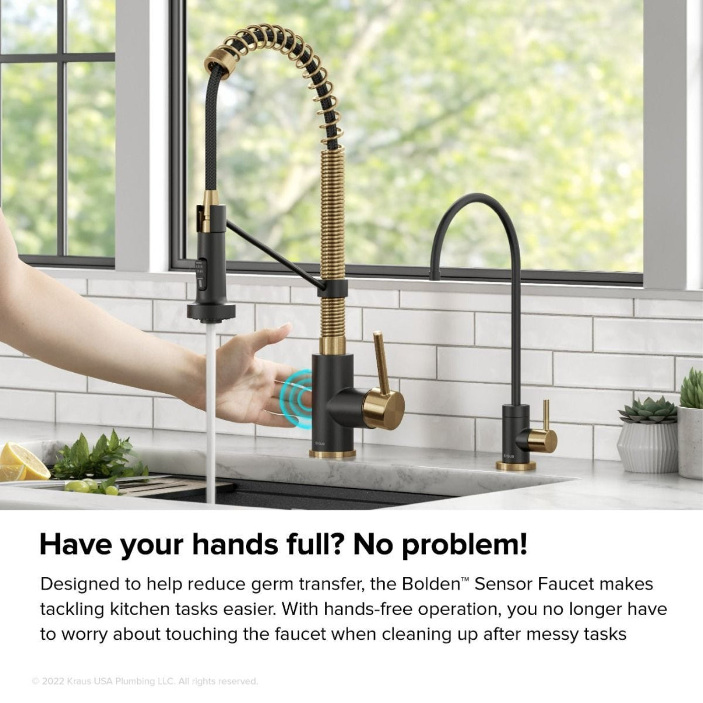 KRAUS Touchless Pull-Down Single Handle 18-Inch Kitchen Faucet in Brushed Brass & Matte Black -  KSF-1610BBMB