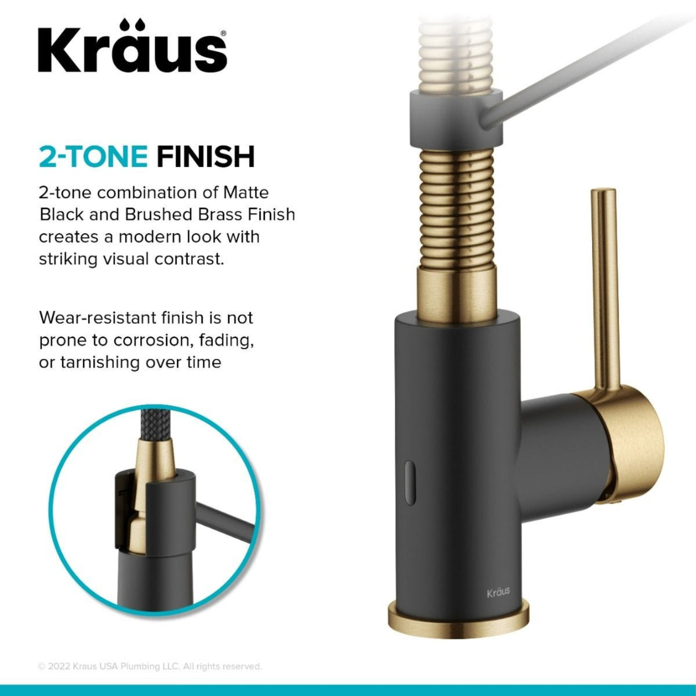 KRAUS Touchless Pull-Down Single Handle 18-Inch Kitchen Faucet in Brushed Brass & Matte Black -  KSF-1610BBMB