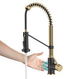 KRAUS Touchless Pull-Down Single Handle 18-Inch Kitchen Faucet in Brushed Brass & Matte Black -  KSF-1610BBMB