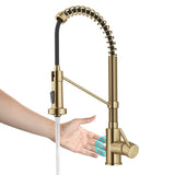 KRAUS Touchless Pull-Down Single Handle 18-Inch Kitchen Faucet in Brushed Brass - KSF-1610BB