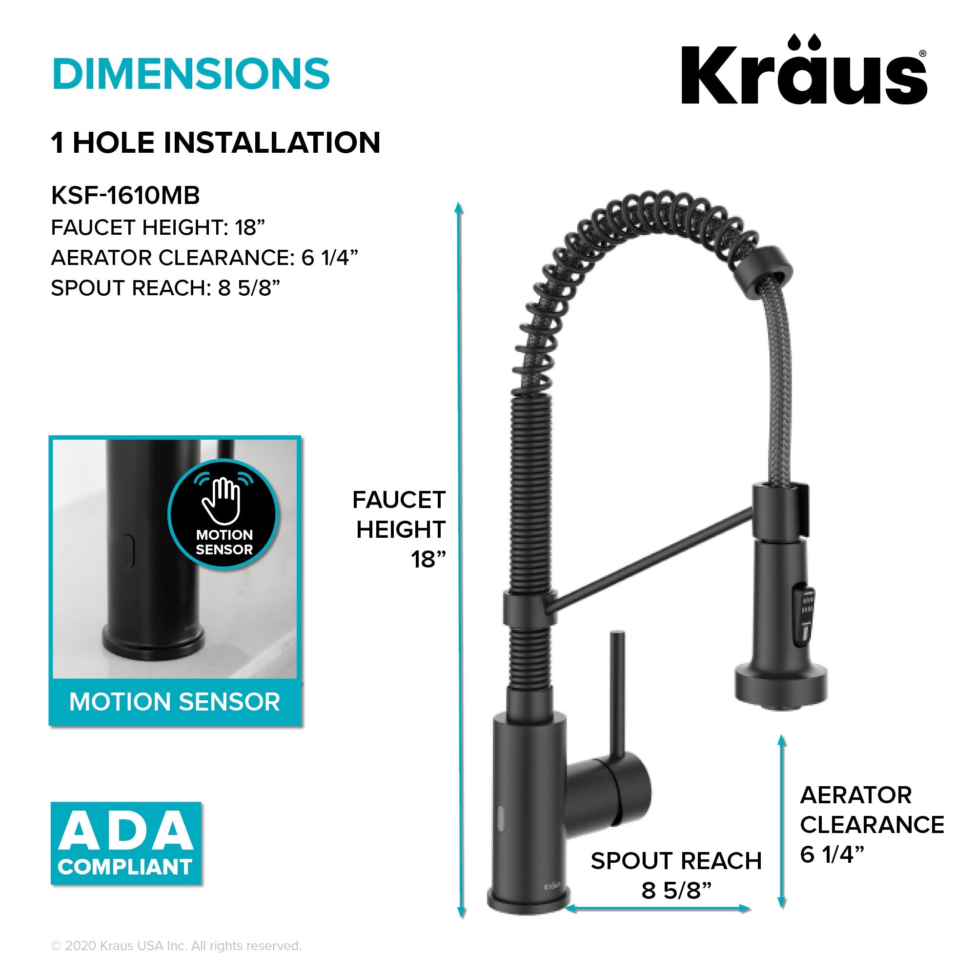 KRAUS Touchless Pull-Down Single Handle 18-Inch Kitchen Faucet in Matte Black - KSF-1610MB
