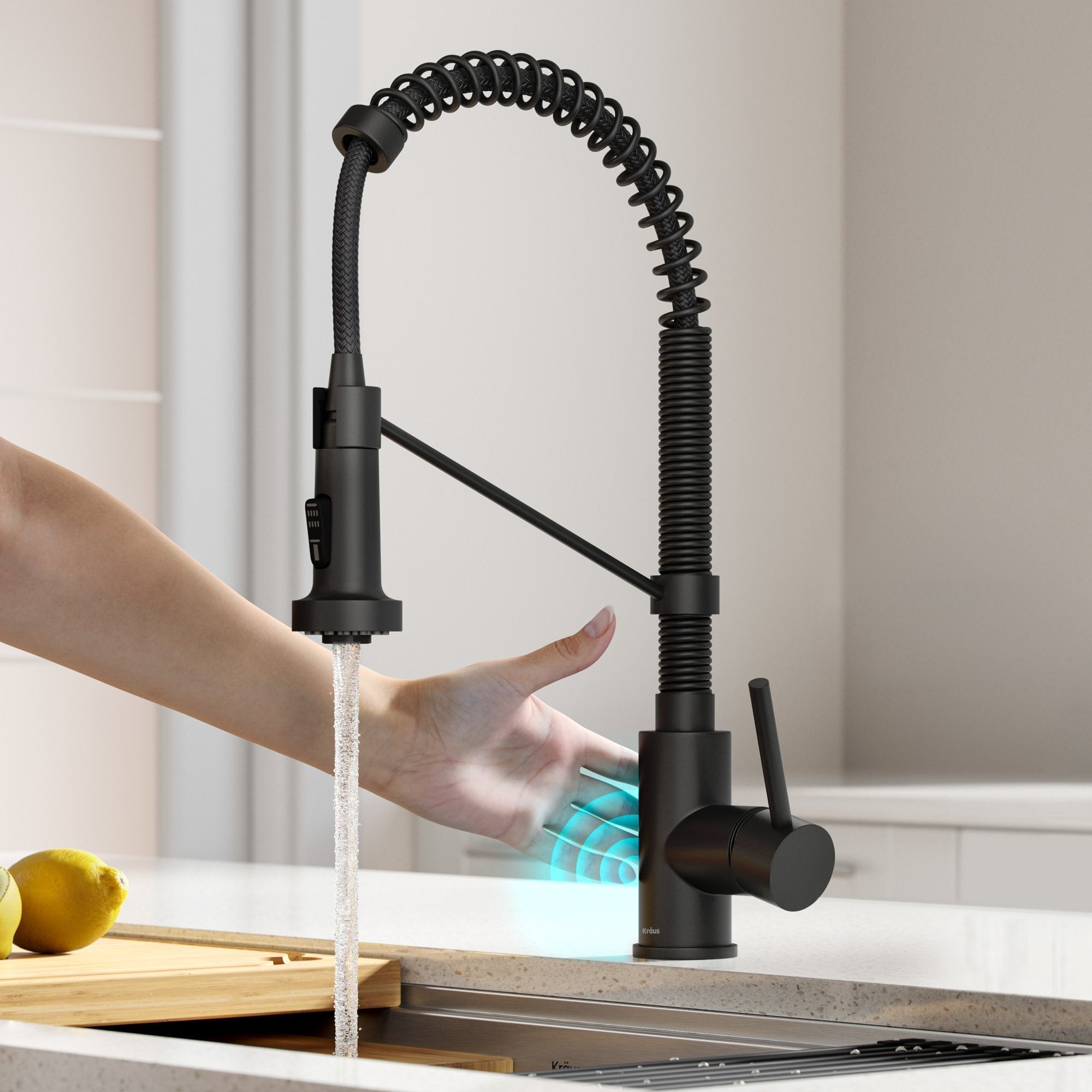 KRAUS Touchless Pull-Down Single Handle 18-Inch Kitchen Faucet in Matte Black - KSF-1610MB