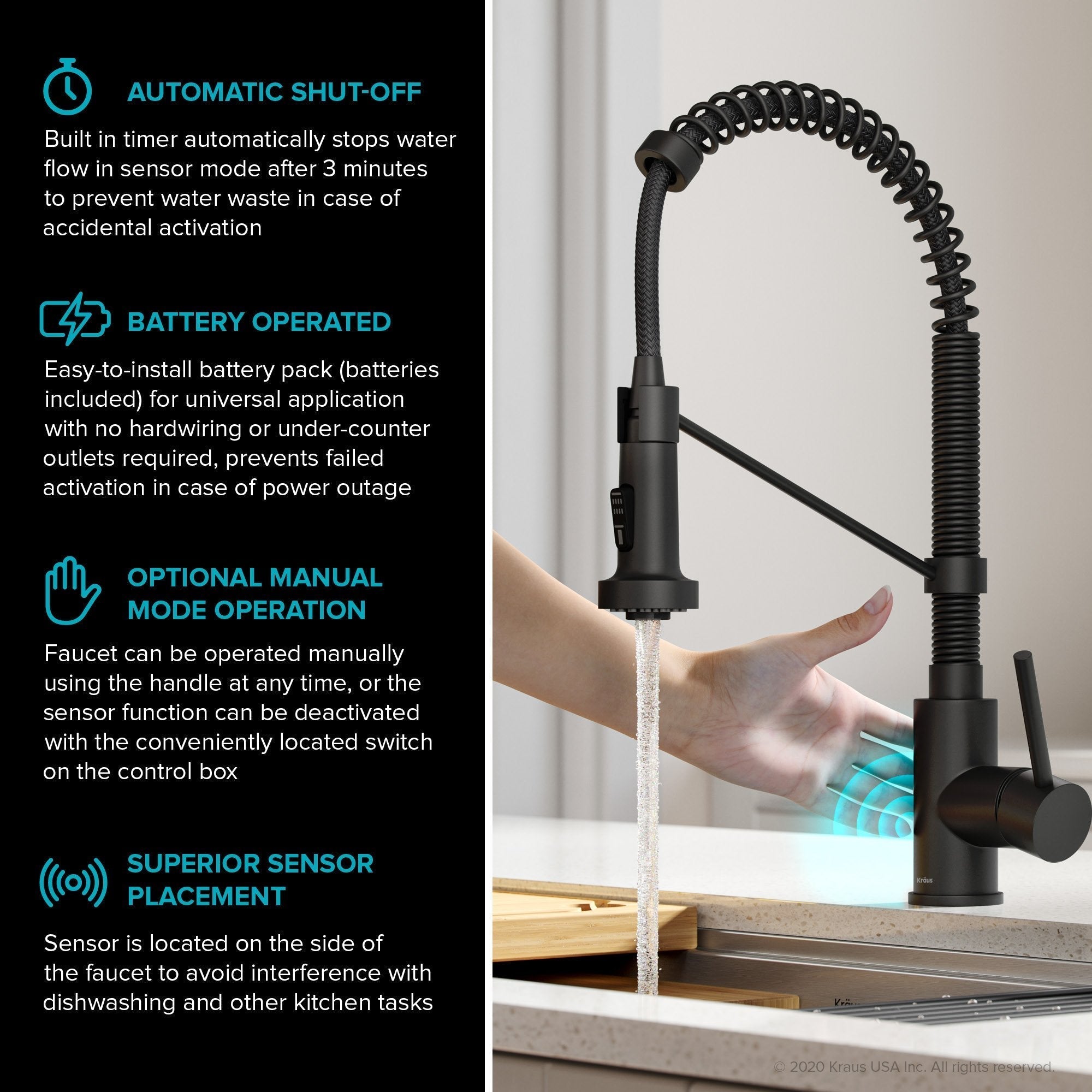KRAUS Touchless Pull-Down Single Handle 18-Inch Kitchen Faucet in Matte Black - KSF-1610MB