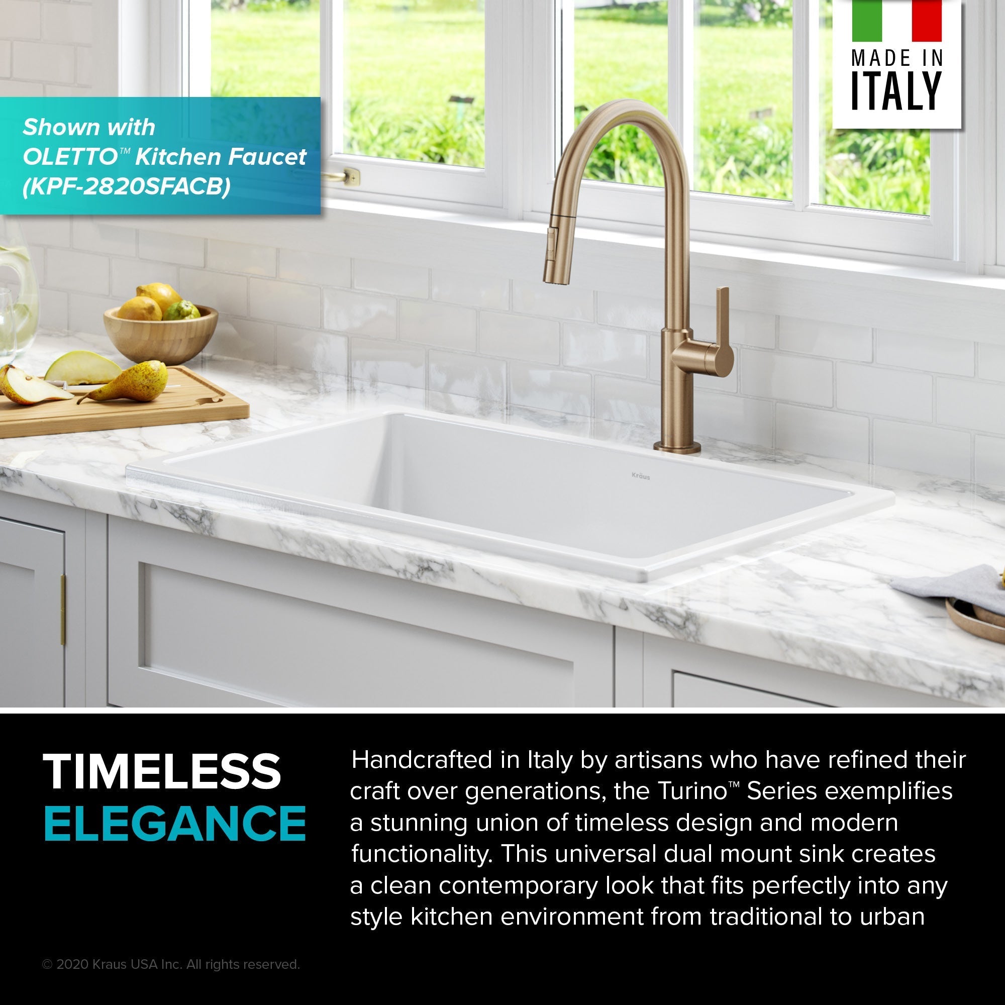 KRAUS Turino 30" Drop-In or Undermount Fireclay Kitchen Sink with Thick Mounting Deck in Gloss White - KFD1-30GWH