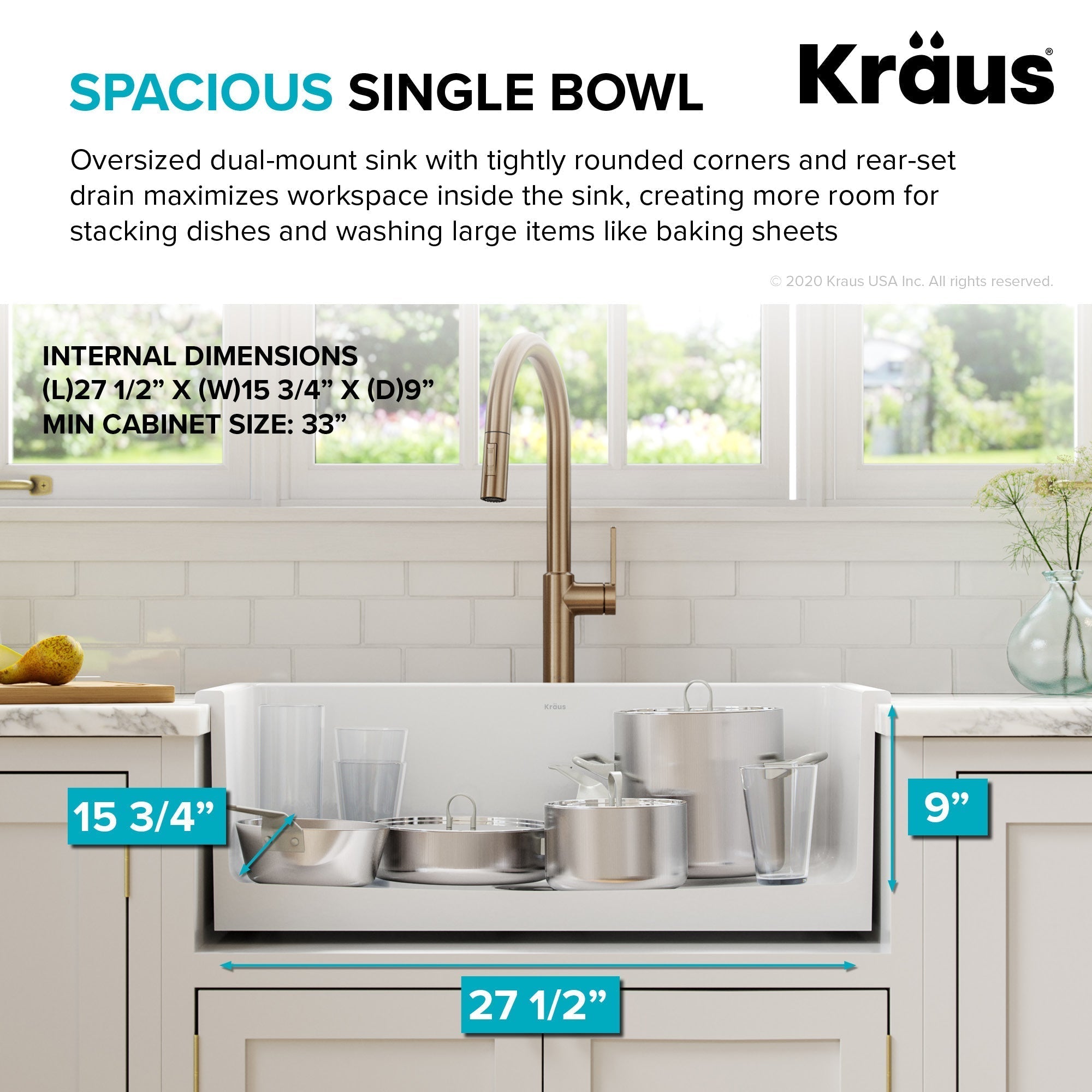 KRAUS Turino 30" Drop-In or Undermount Fireclay Kitchen Sink with Thick Mounting Deck in Gloss White - KFD1-30GWH