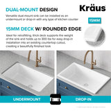 KRAUS Turino 30" Drop-In or Undermount Fireclay Kitchen Sink with Thick Mounting Deck in Gloss White - KFD1-30GWH