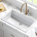 KRAUS Turino 30" Drop-In or Undermount Fireclay Kitchen Sink with Thick Mounting Deck in Gloss White - KFD1-30GWH