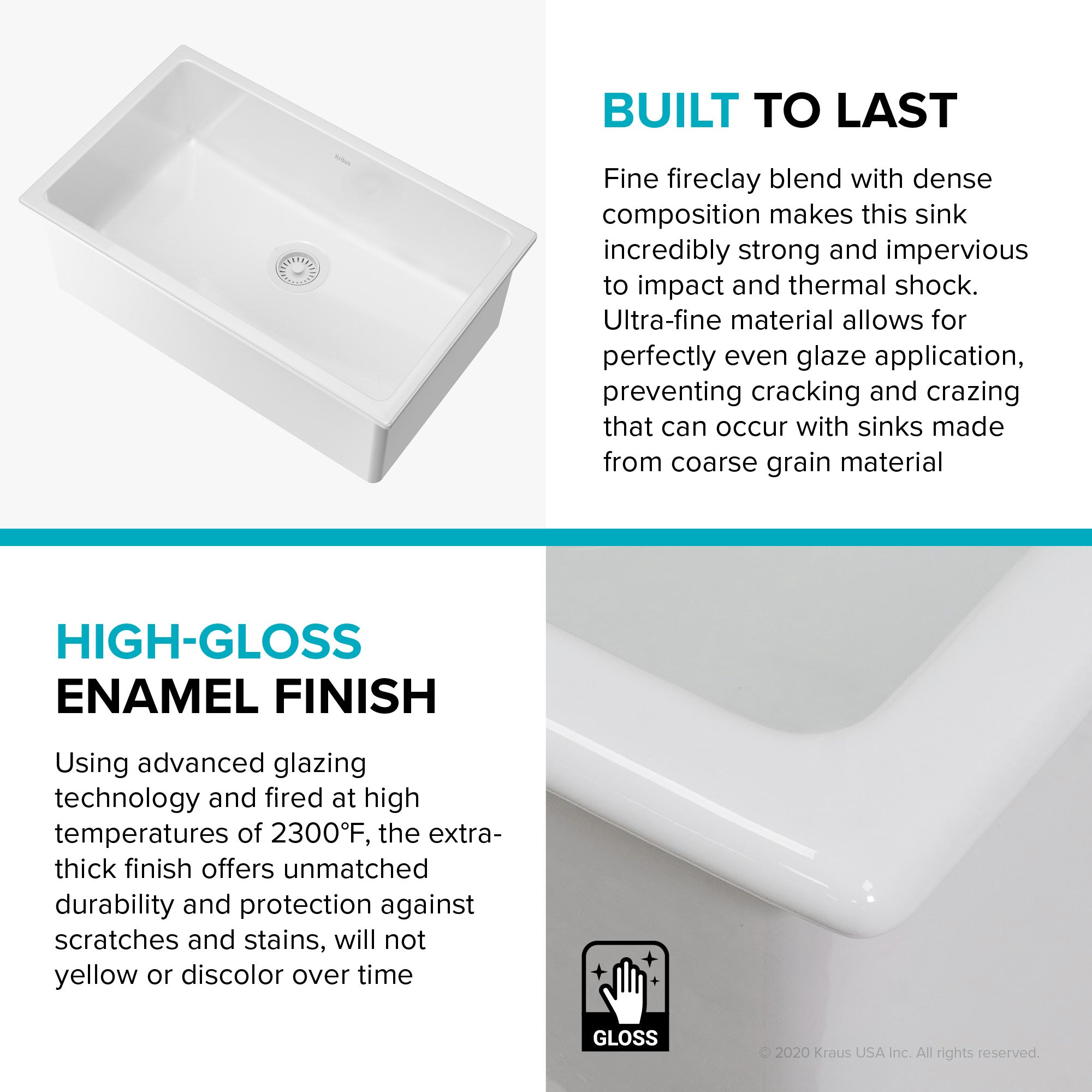 KRAUS Turino 30" Drop-In or Undermount Fireclay Kitchen Sink with Thick Mounting Deck in Gloss White - KFD1-30GWH