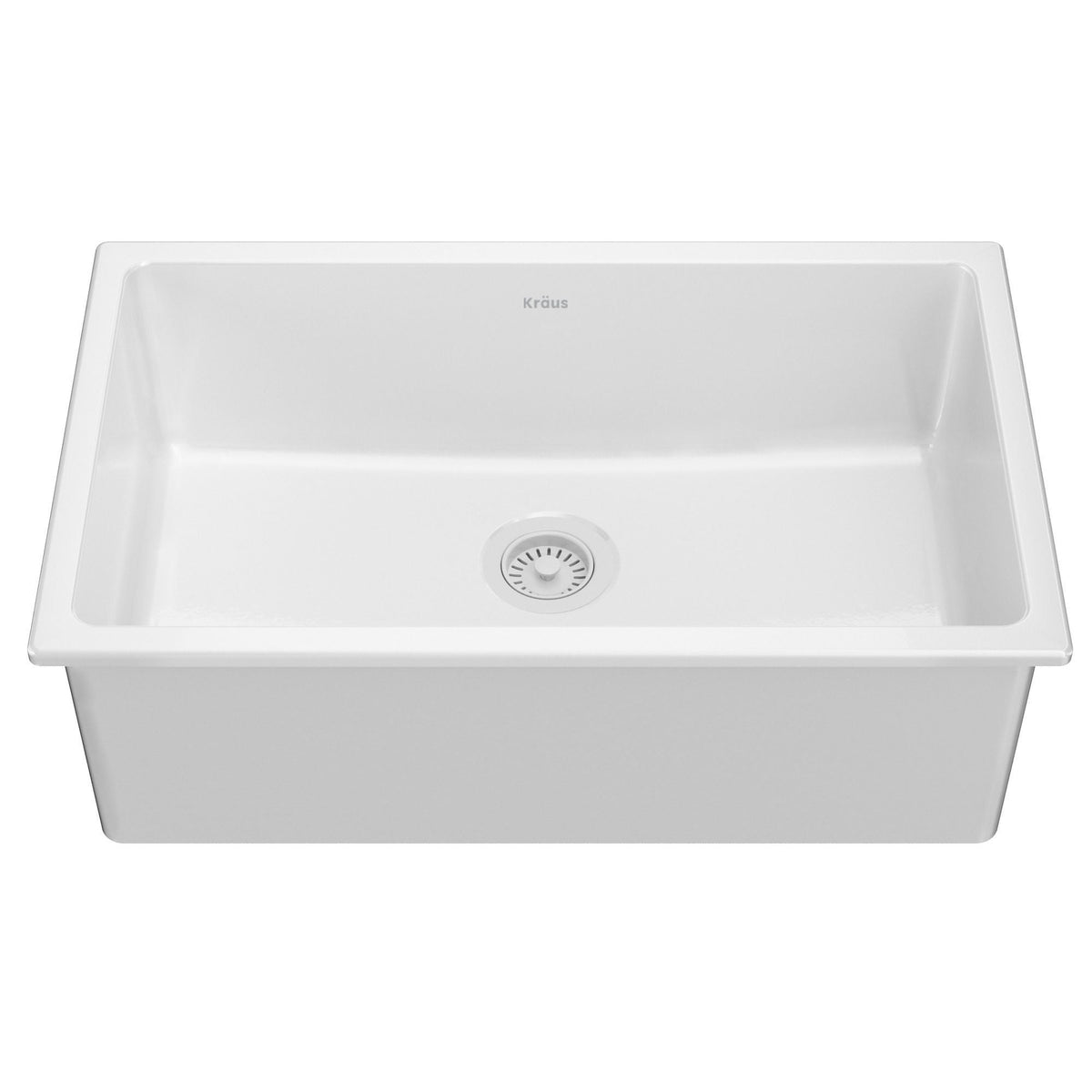 KRAUS Turino 30" Drop-In or Undermount Fireclay Kitchen Sink with Thick Mounting Deck in Gloss White - KFD1-30GWH