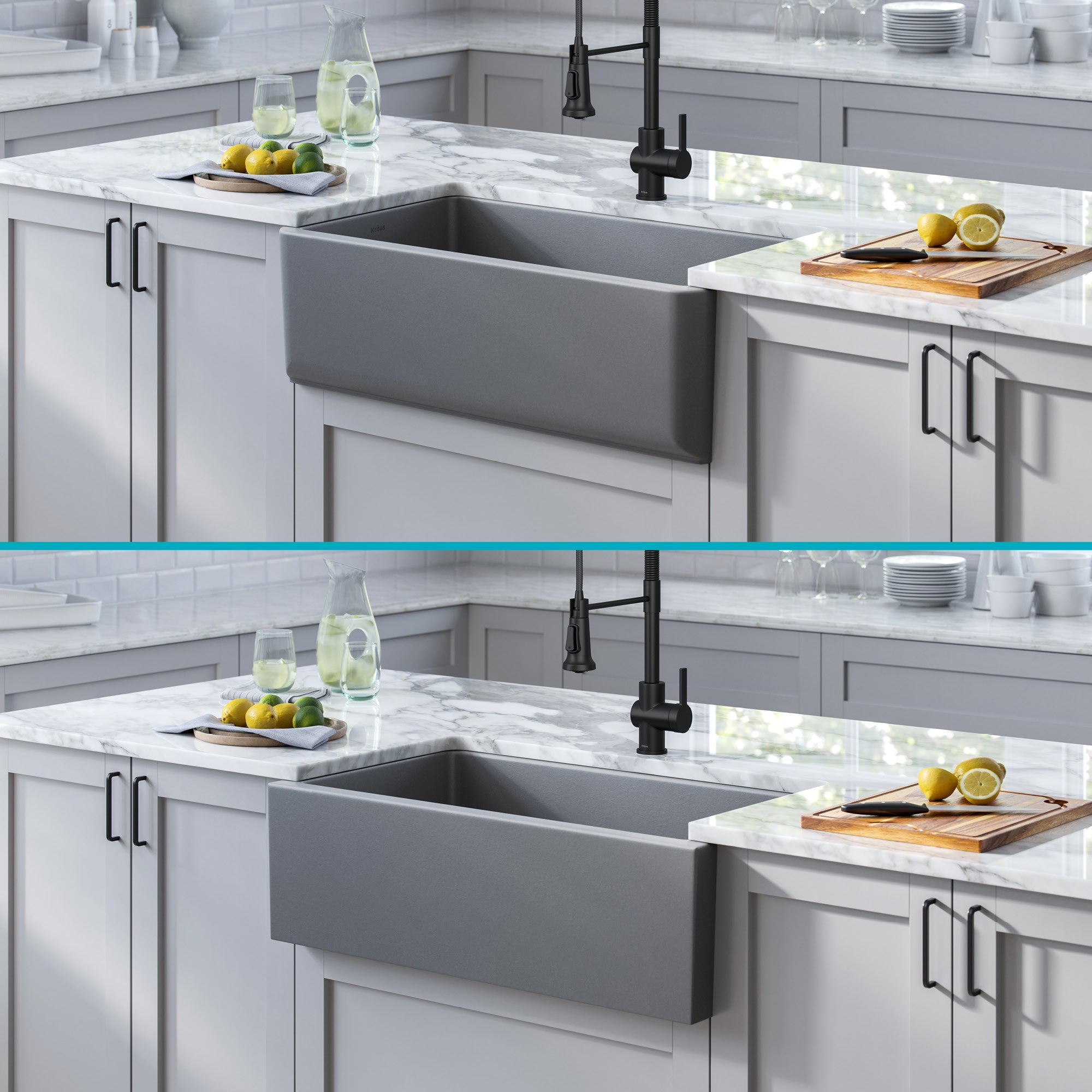 KRAUS Turino 33" Reversible Apron Front Fireclay Kitchen Sink in Matte Grey -  KFR1-33MGR