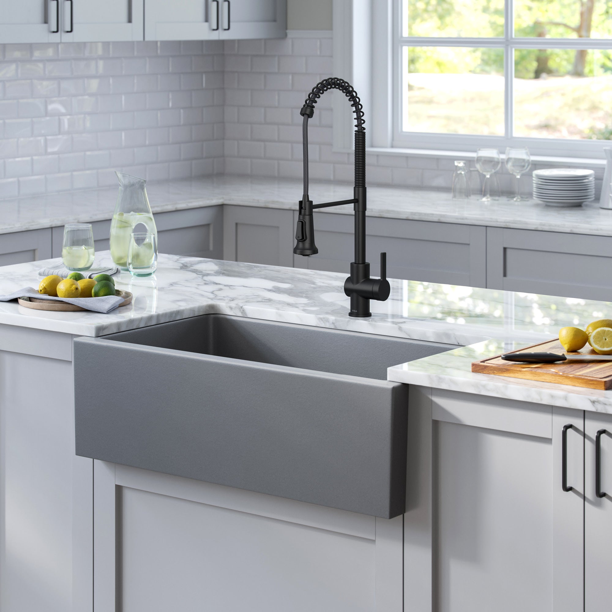 KRAUS Turino 33" Reversible Apron Front Fireclay Kitchen Sink in Matte Grey -  KFR1-33MGR