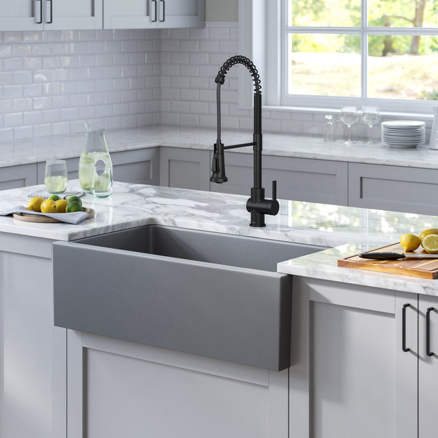 KRAUS Turino 33" Reversible Apron Front Fireclay Kitchen Sink in Matte Grey -  KFR1-33MGR