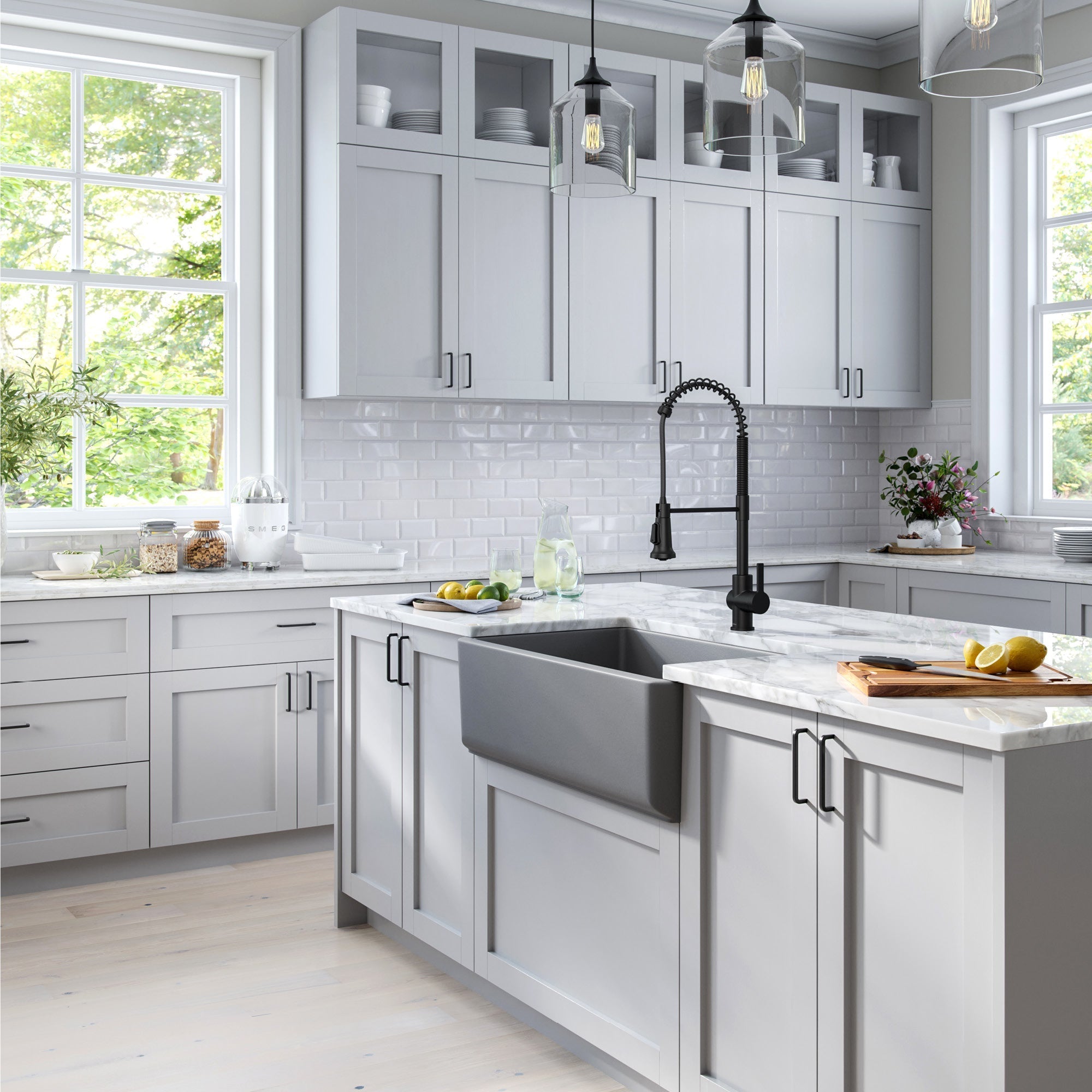 KRAUS Turino 33" Reversible Apron Front Fireclay Kitchen Sink in Matte Grey -  KFR1-33MGR