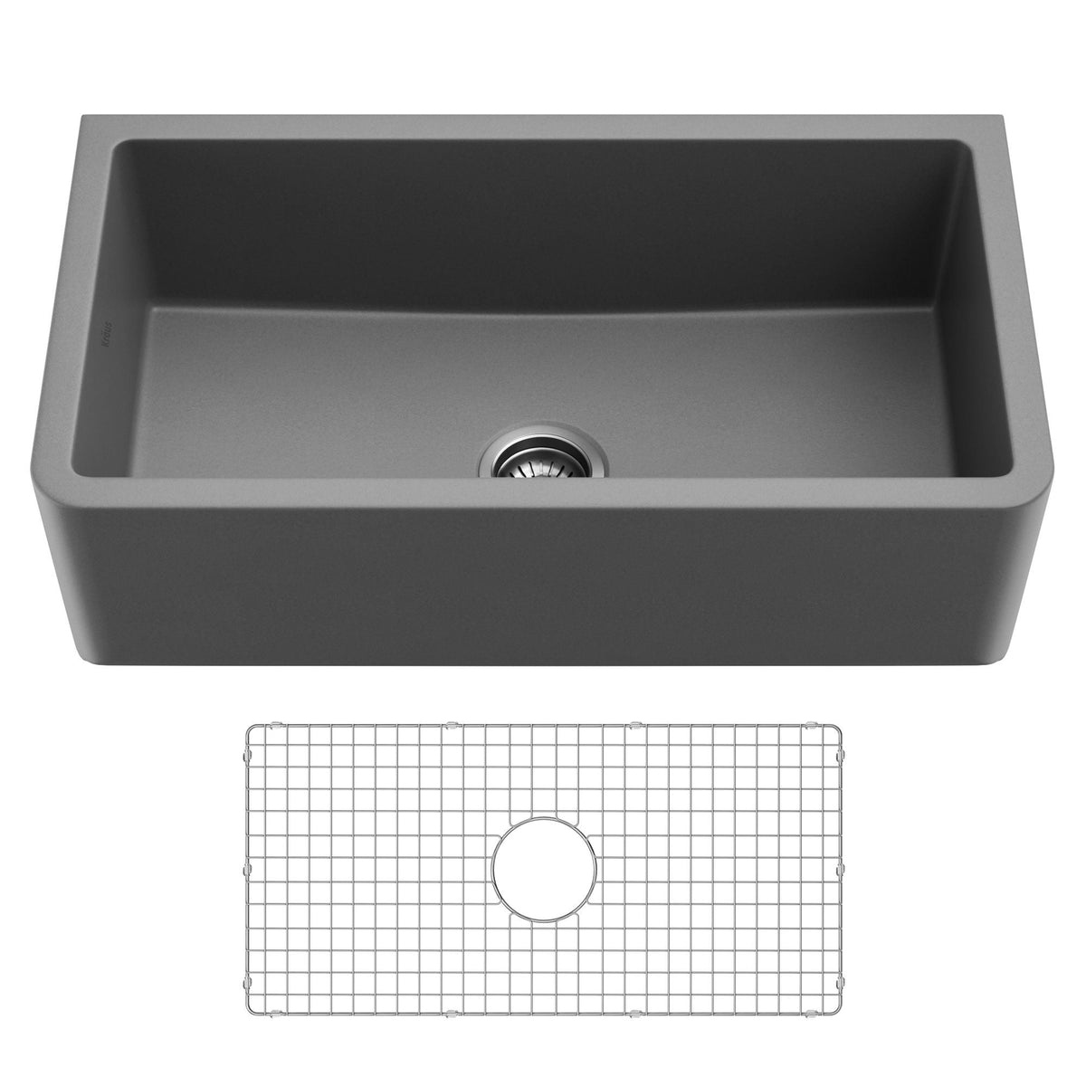 KRAUS Turino 33" Reversible Apron Front Fireclay Kitchen Sink in Matte Grey -  KFR1-33MGR