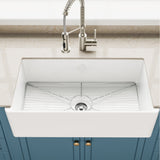 KRAUS Turino Reversible 33" Fireclay Farmhouse Flat Apron Front Single Bowl Kitchen Sink with Bottom Grid in Gloss White - KFR1-33GWH
