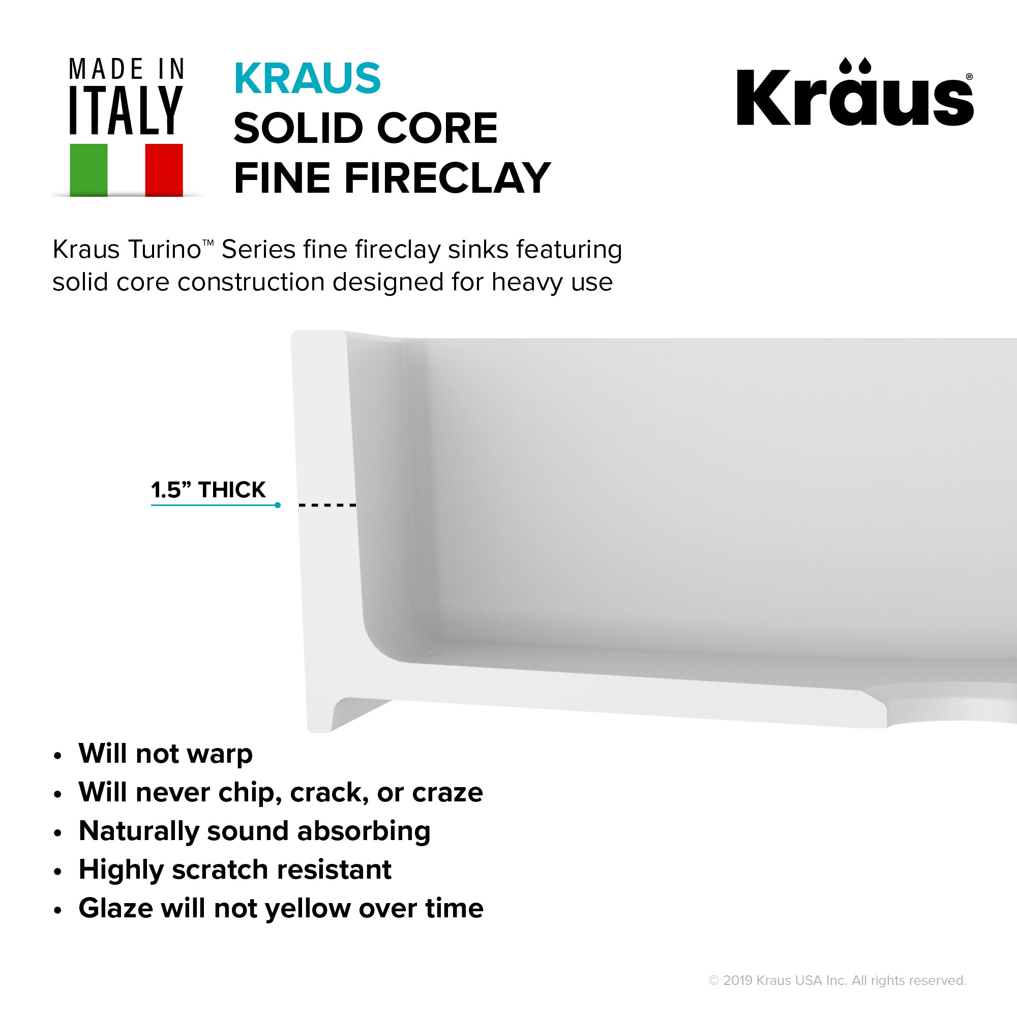 KRAUS Turino Reversible 33" Fireclay Farmhouse Flat Apron Front Single Bowl Kitchen Sink with Bottom Grid in Gloss White - KFR1-33GWH