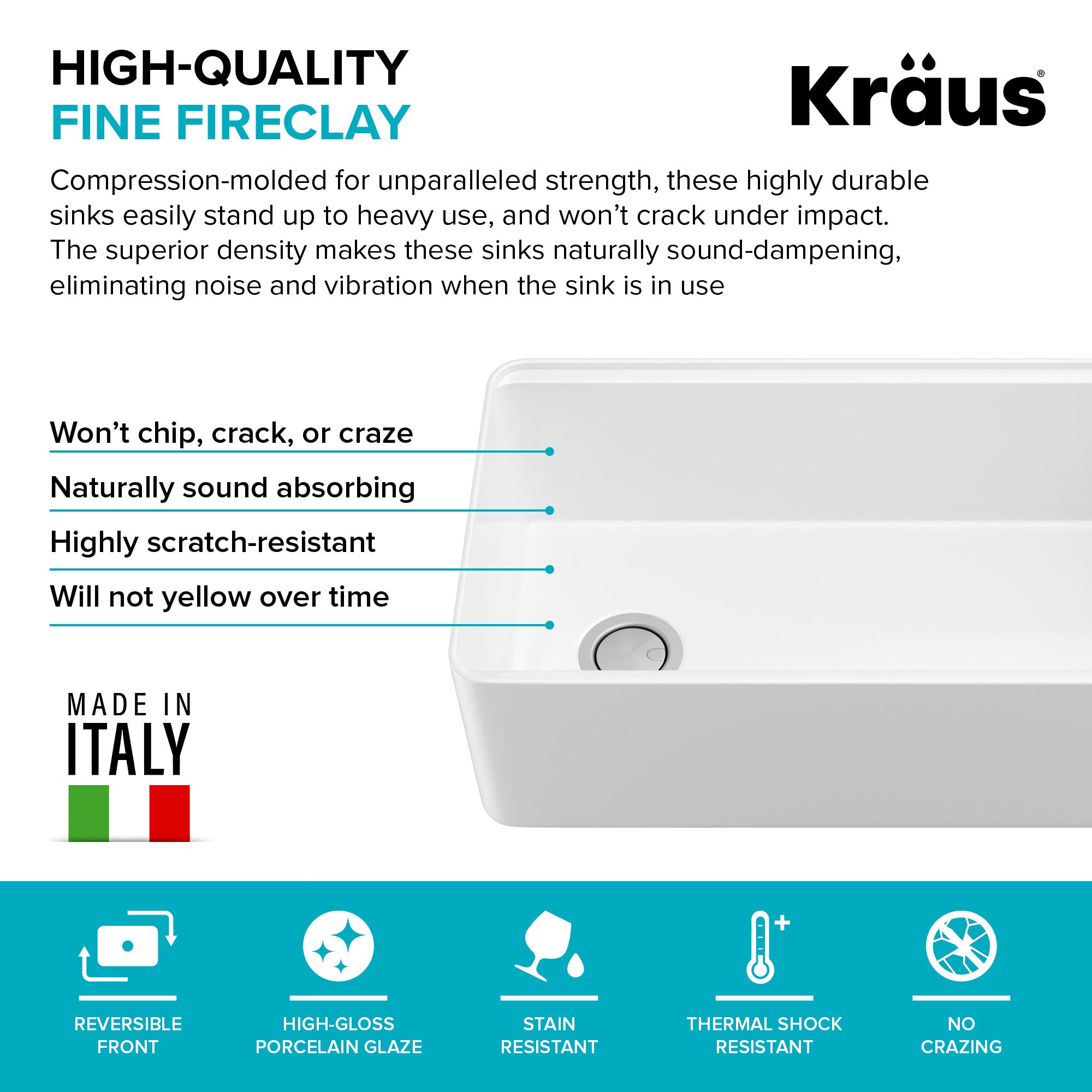KRAUS Turino Workstation 33" Reversible Apron Front Fireclay Kitchen Sink with Accessories in Gloss White -  KFR4-33GWH