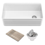 KRAUS Turino Workstation 33" Reversible Apron Front Fireclay Kitchen Sink with Accessories in Gloss White -  KFR4-33GWH