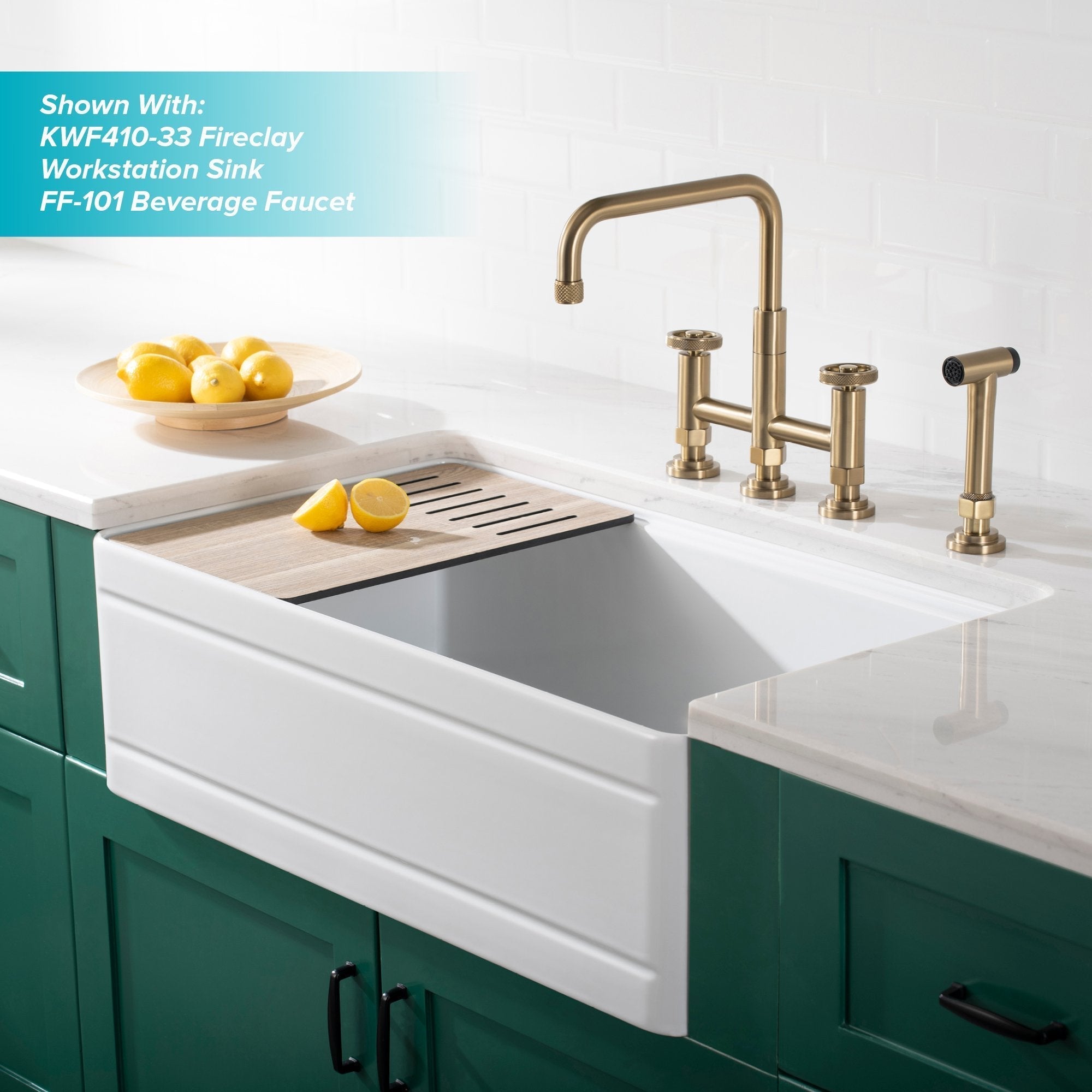 KRAUS Urbix Bridge Kitchen Faucet with Side Sprayer in Brushed Gold - KPF-3125BG