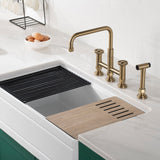 KRAUS Urbix Bridge Kitchen Faucet with Side Sprayer in Brushed Gold - KPF-3125BG