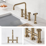 KRAUS Urbix Bridge Kitchen Faucet with Side Sprayer in Brushed Gold - KPF-3125BG
