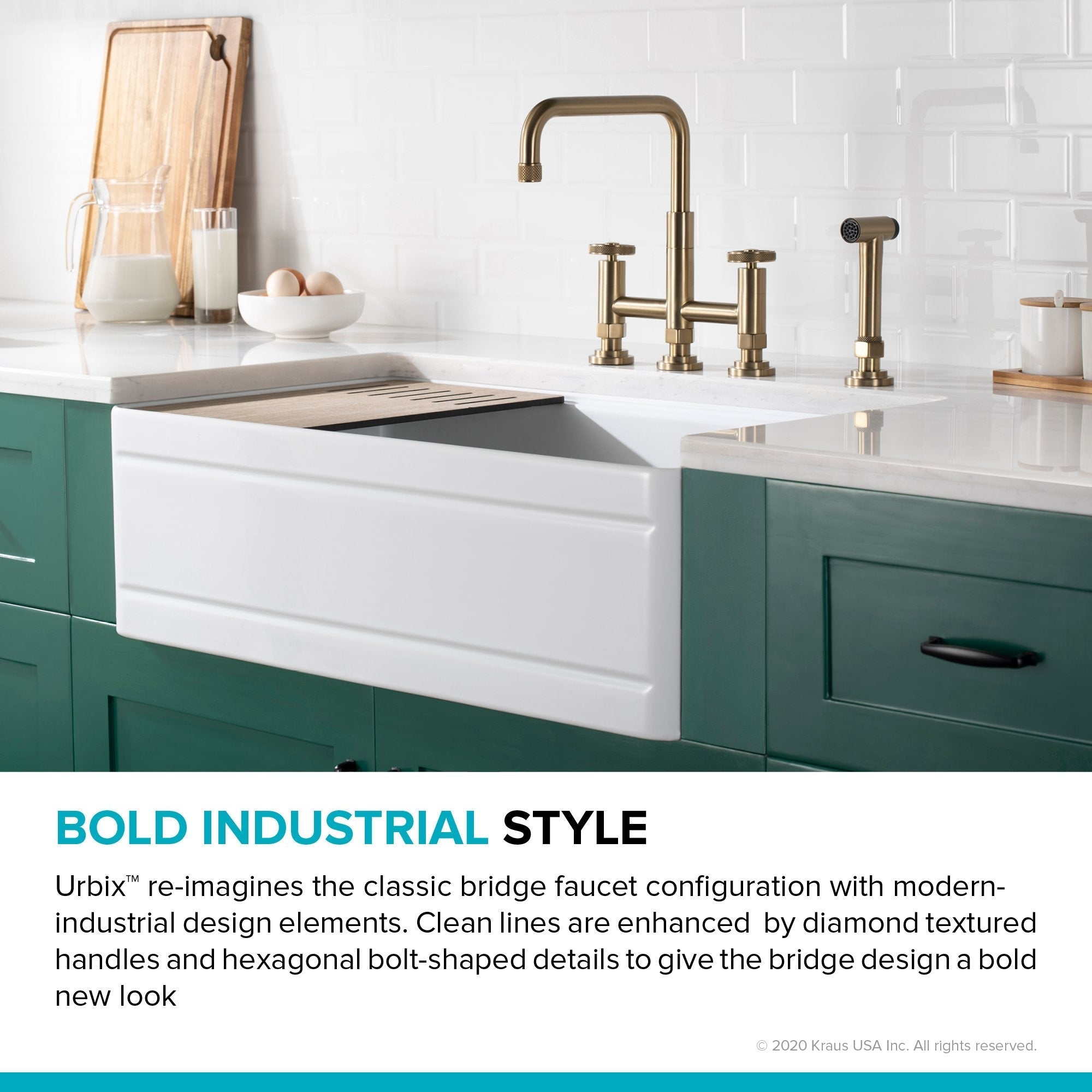 KRAUS Urbix Bridge Kitchen Faucet with Side Sprayer in Brushed Gold - KPF-3125BG