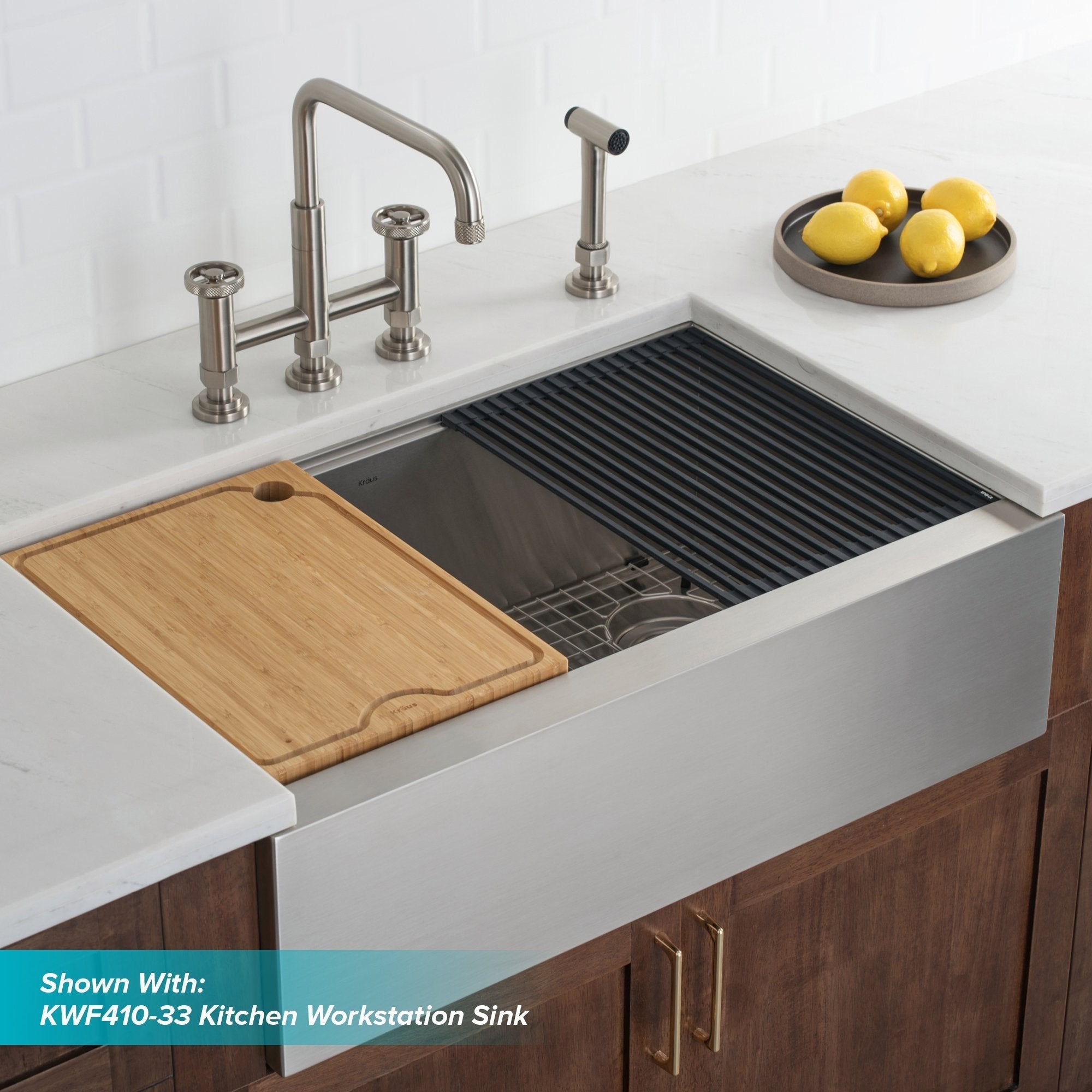 KRAUS Urbix Bridge Kitchen Faucet with Side Sprayer in Brushed Gold - KPF-3125BG