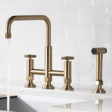 KRAUS Urbix Bridge Kitchen Faucet with Side Sprayer in Brushed Gold - KPF-3125BG